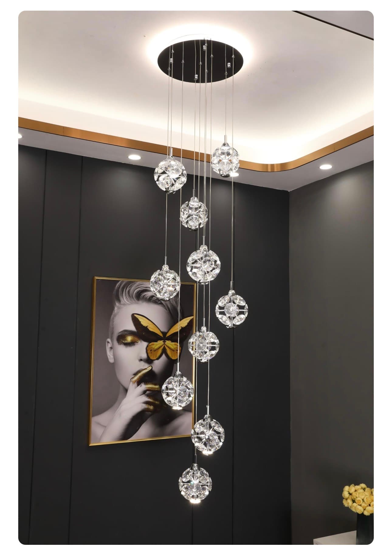 Crystal Ceiling Lamp with Remote Adjustable Height - Thumbnail 7