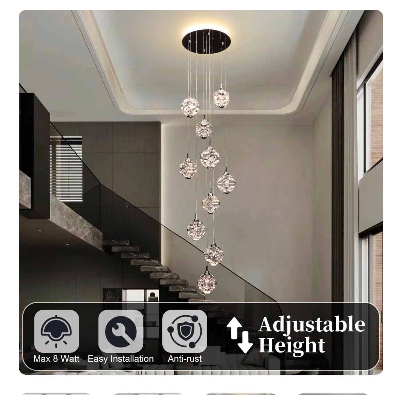 Crystal Ceiling Lamp with Remote Adjustable Height - Thumbnail 5