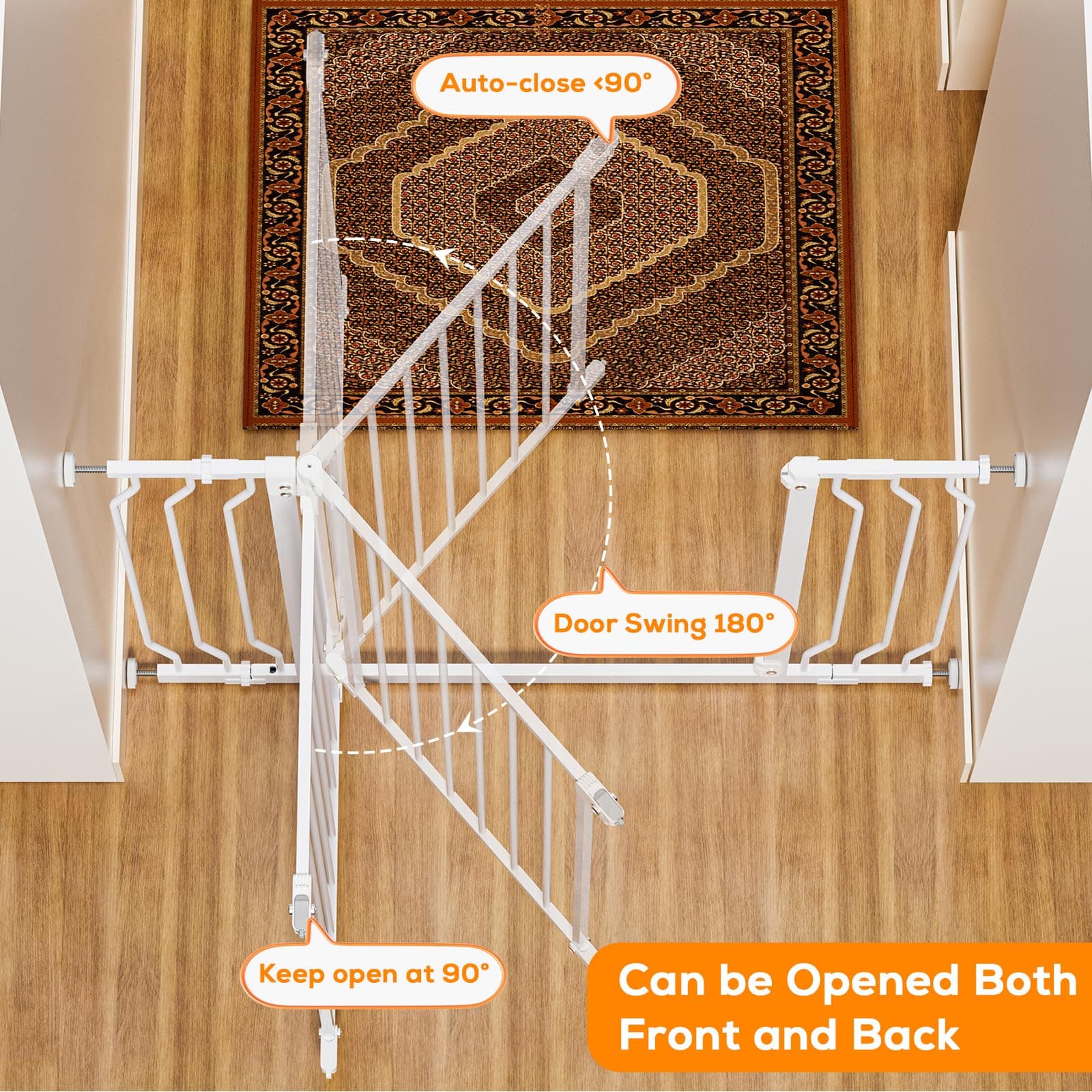29-62" Baby Gate for Stairs, Baby Safety Essentials, Auto Close Gate for Doorways, Easy Install Pressure Mounted Dog Gate Indoor, Pet Gates for Dogs, White - Thumbnail 2