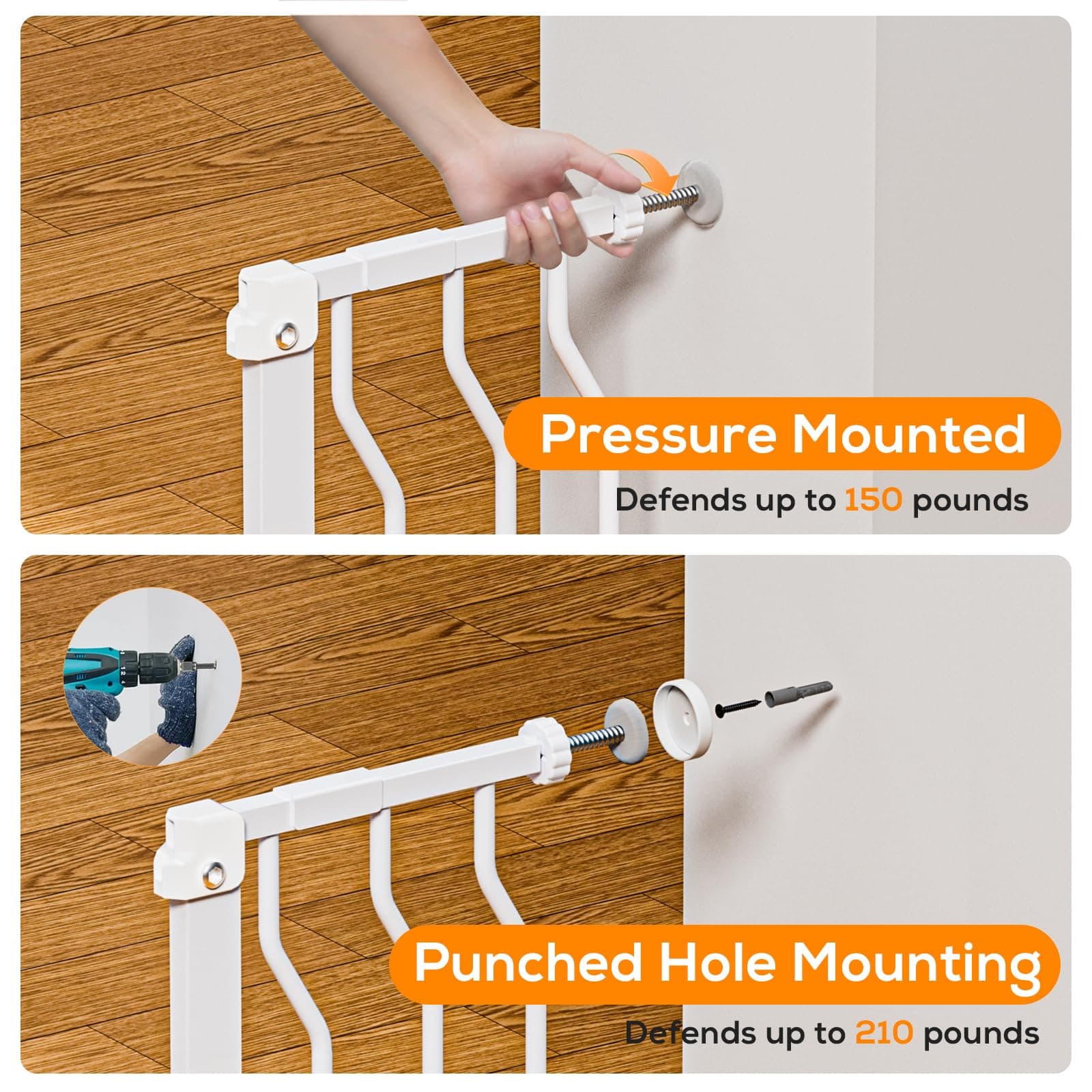 29-62" Baby Gate for Stairs, Baby Safety Essentials, Auto Close Gate for Doorways, Easy Install Pressure Mounted Dog Gate Indoor, Pet Gates for Dogs, White - Thumbnail 6