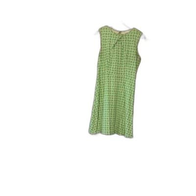 New York & Company Geometric Lattice Fit Flare Sleeveless Dress Green White L - Thumbnail 5