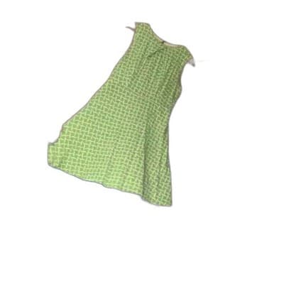 New York & Company Geometric Lattice Fit Flare Sleeveless Dress Green White L - Thumbnail 3