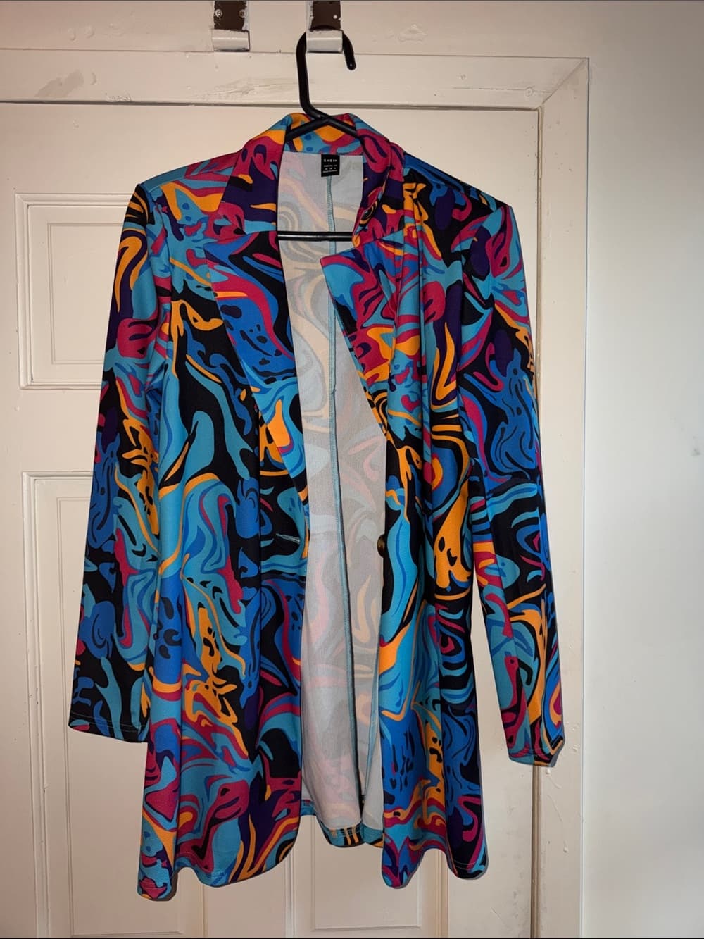 SHEIN Multicolor Swirl Blazer in Blue, Turquoise & Purple - Thumbnail 2