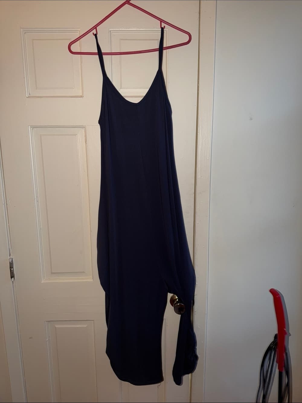 Navy Blue Slip Romper with Spaghetti Straps - Thumbnail 2