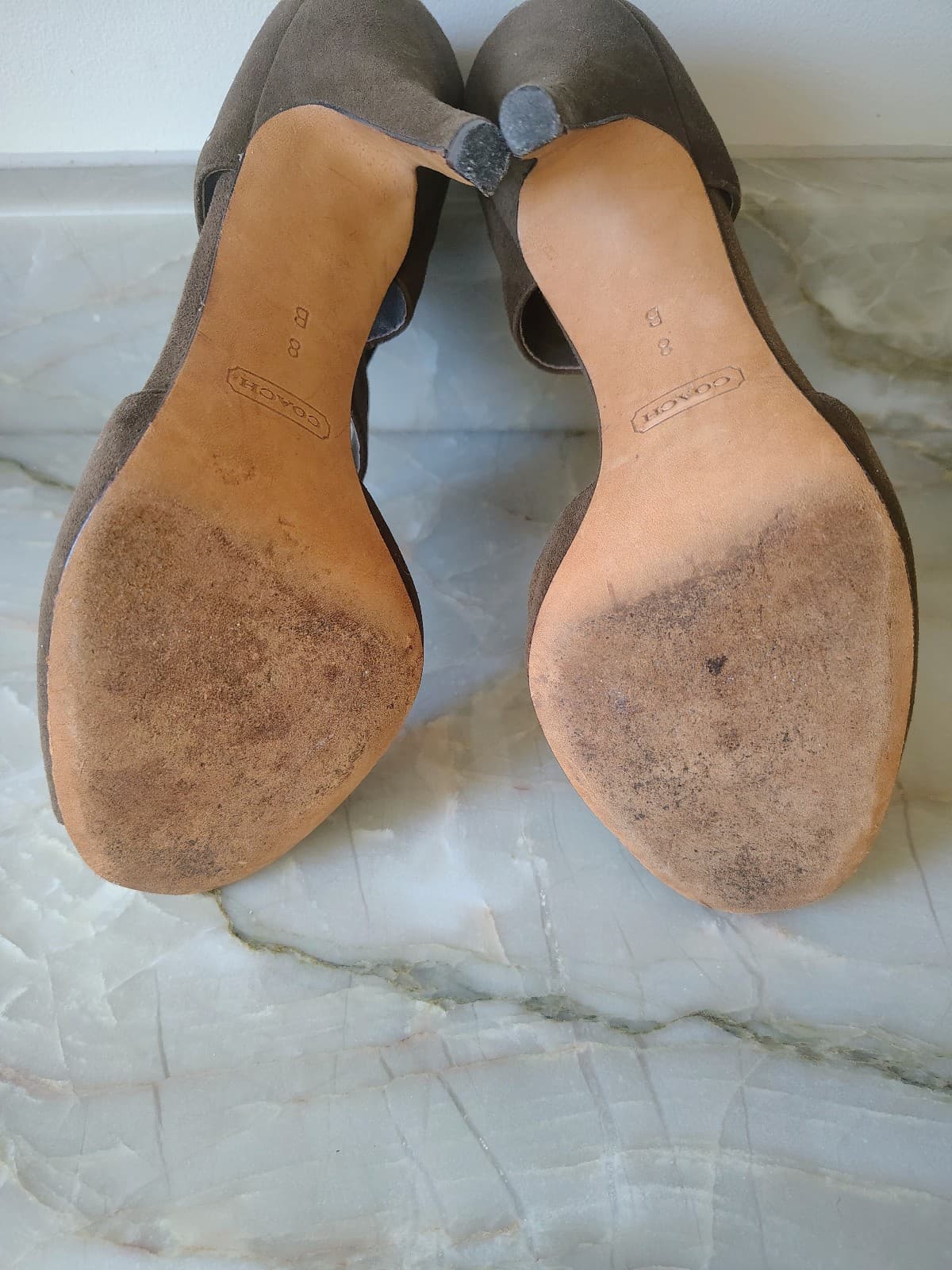 COACH "Adrianna" Suede Peep Toe Stiletto Booties: sz 8 - Thumbnail 5