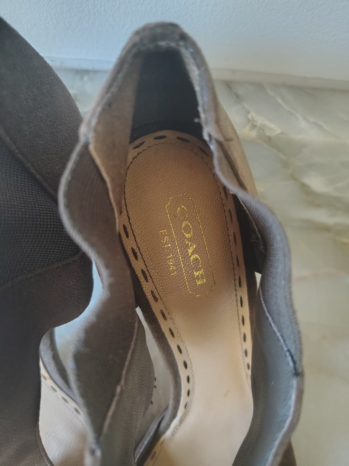 COACH "Adrianna" Suede Peep Toe Stiletto Booties: sz 8 - Thumbnail 8