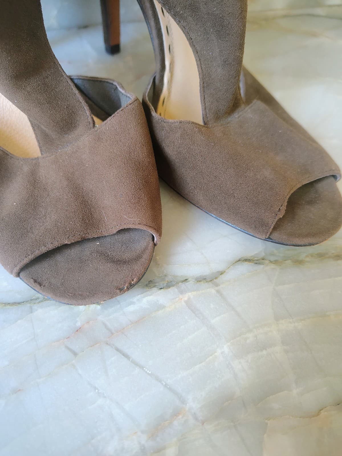 COACH "Adrianna" Suede Peep Toe Stiletto Booties: sz 8 - Thumbnail 7