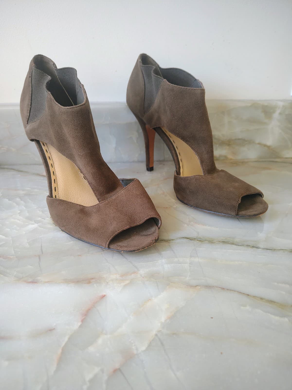 COACH "Adrianna" Suede Peep Toe Stiletto Booties: sz 8 - Thumbnail 9