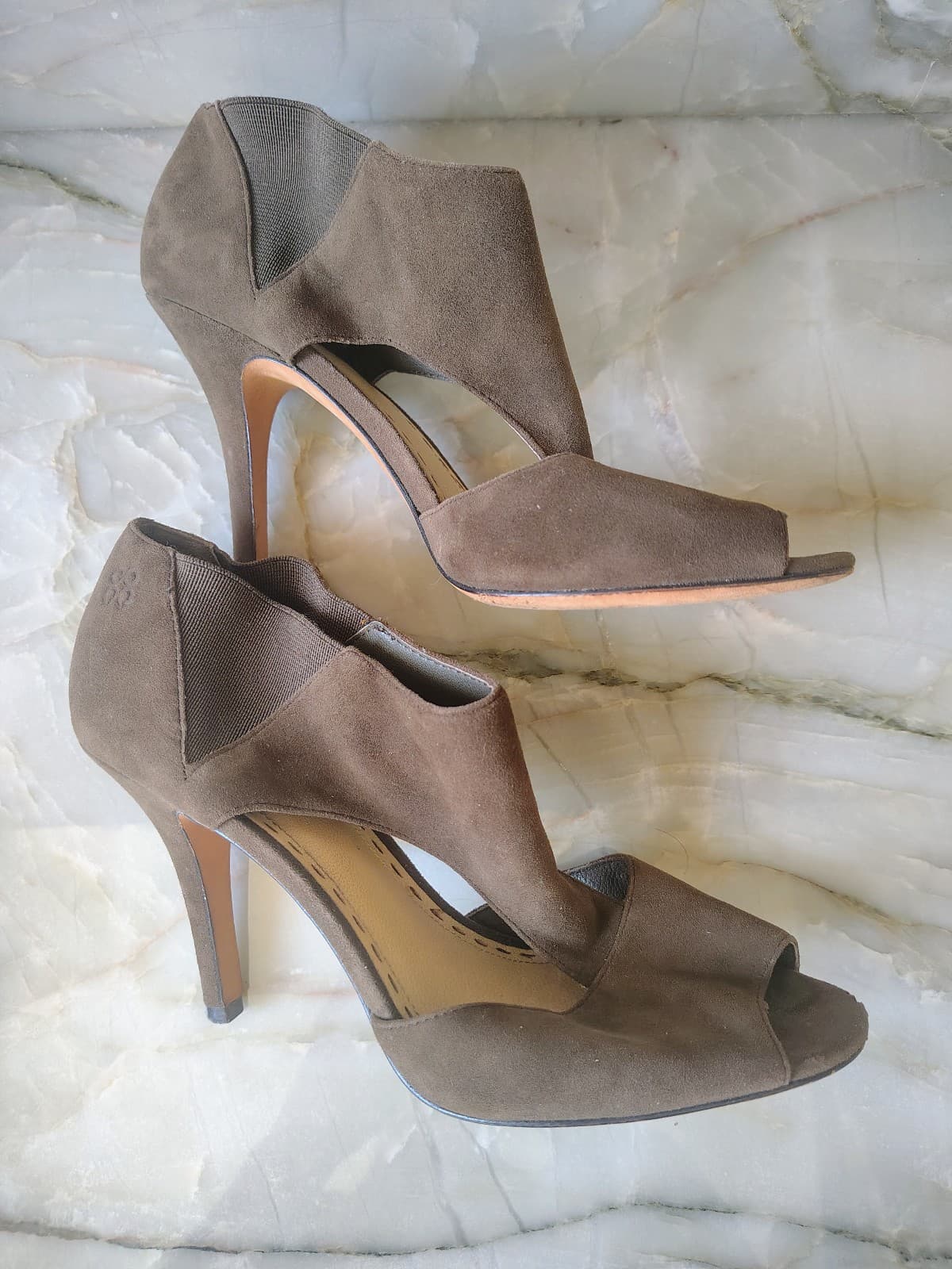 COACH "Adrianna" Suede Peep Toe Stiletto Booties: sz 8 - Thumbnail 3