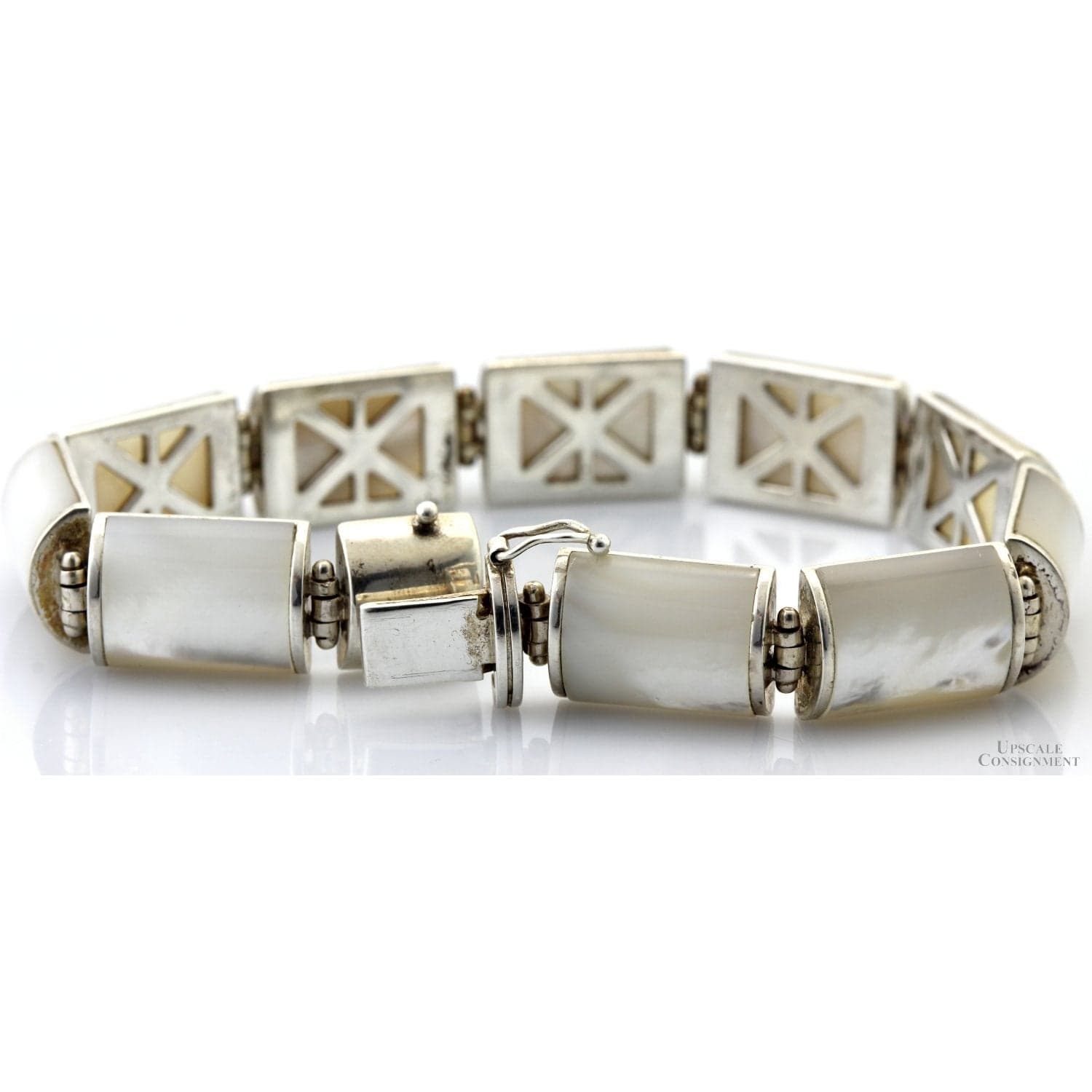 Sterling Silver & Rectangular White Mother of Pearl Bracelet - Size 6.75 - Thumbnail 3