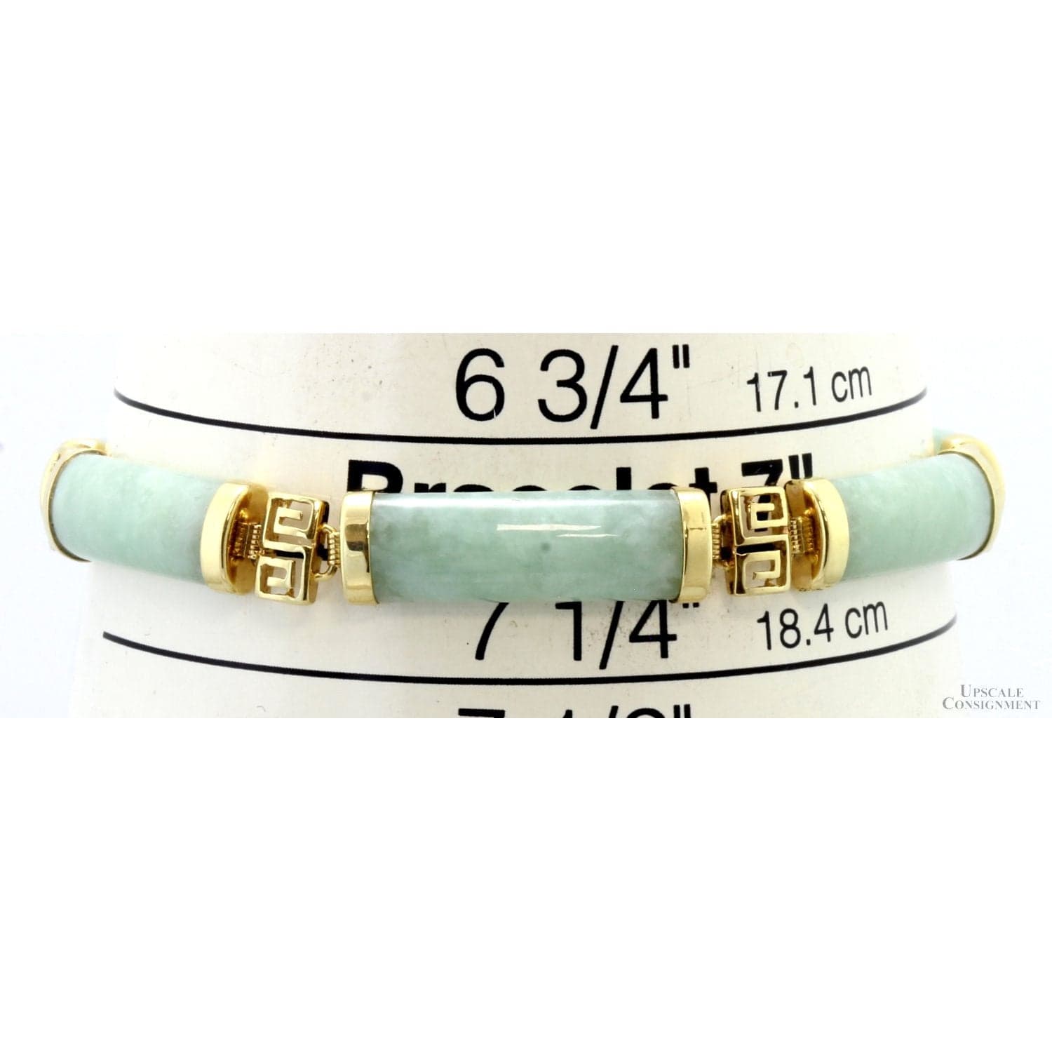 14K Gold & Light Green Jadeite Jade Link Bracelet | 14.32 Grams - Size 7 - Thumbnail 4