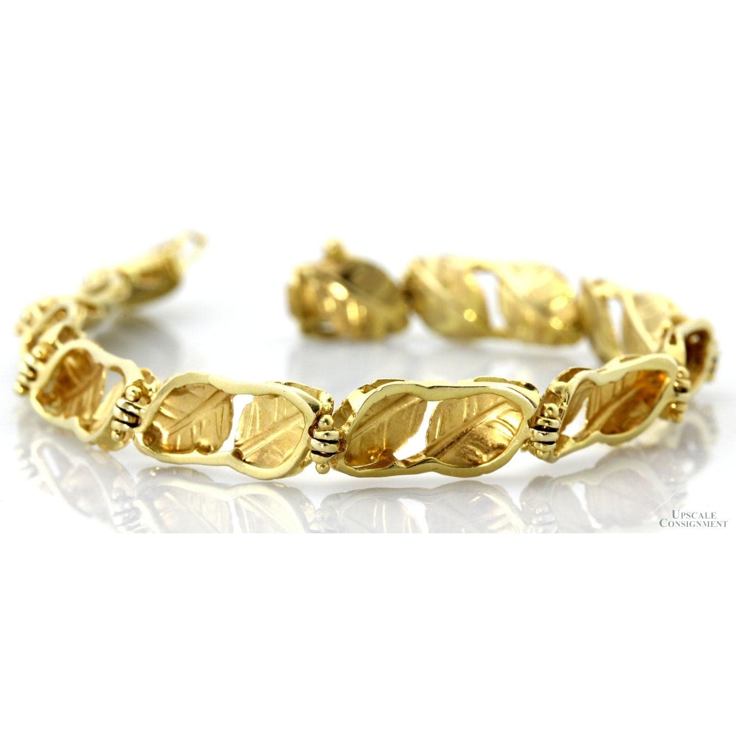 Italian Artisan 14K Yellow Gold Diamond-Cut Leaf Link Bracelet - Size 7.25 - 7.5 - Thumbnail 3