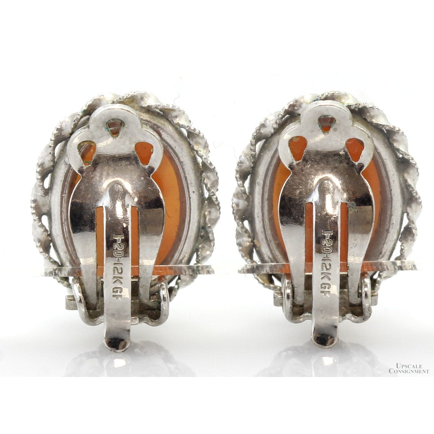 Shell Cameo Clip Earrings 12K White Gold Filled Mountings - .625" L - Thumbnail 4