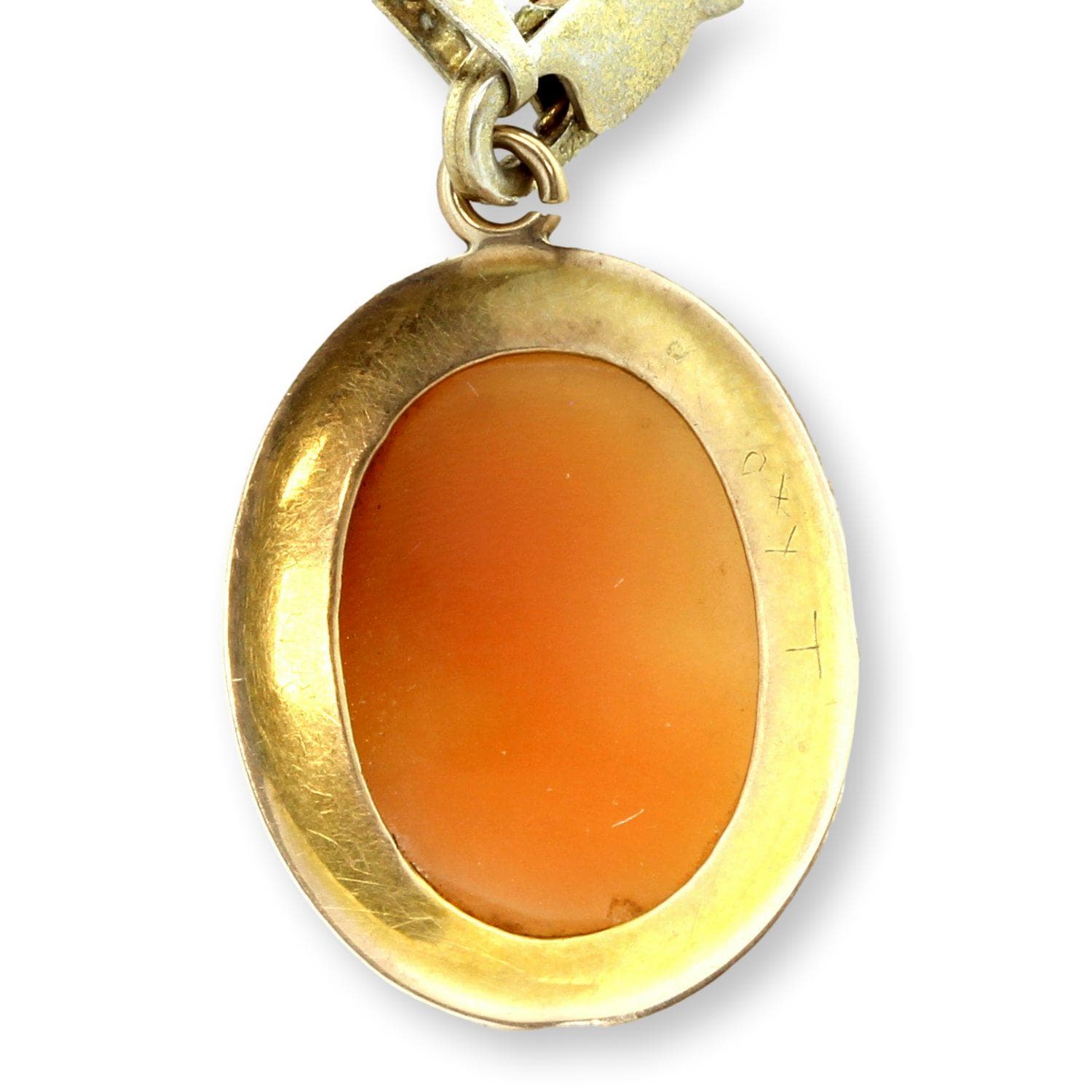 Vintage 14K Gold Shell Cameo Pendant Classical Lady Profile Mid-Century - .875"(l) - Thumbnail 5
