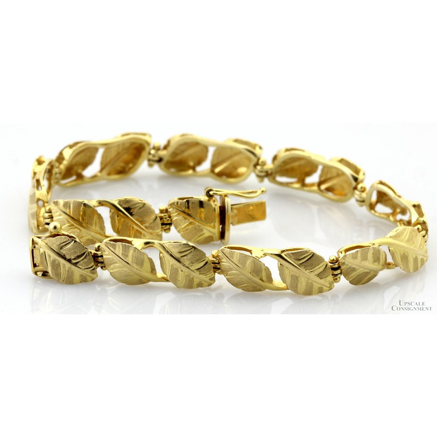Italian Artisan 14K Yellow Gold Diamond-Cut Leaf Link Bracelet - Size 7.25 - 7.5 - Thumbnail 2