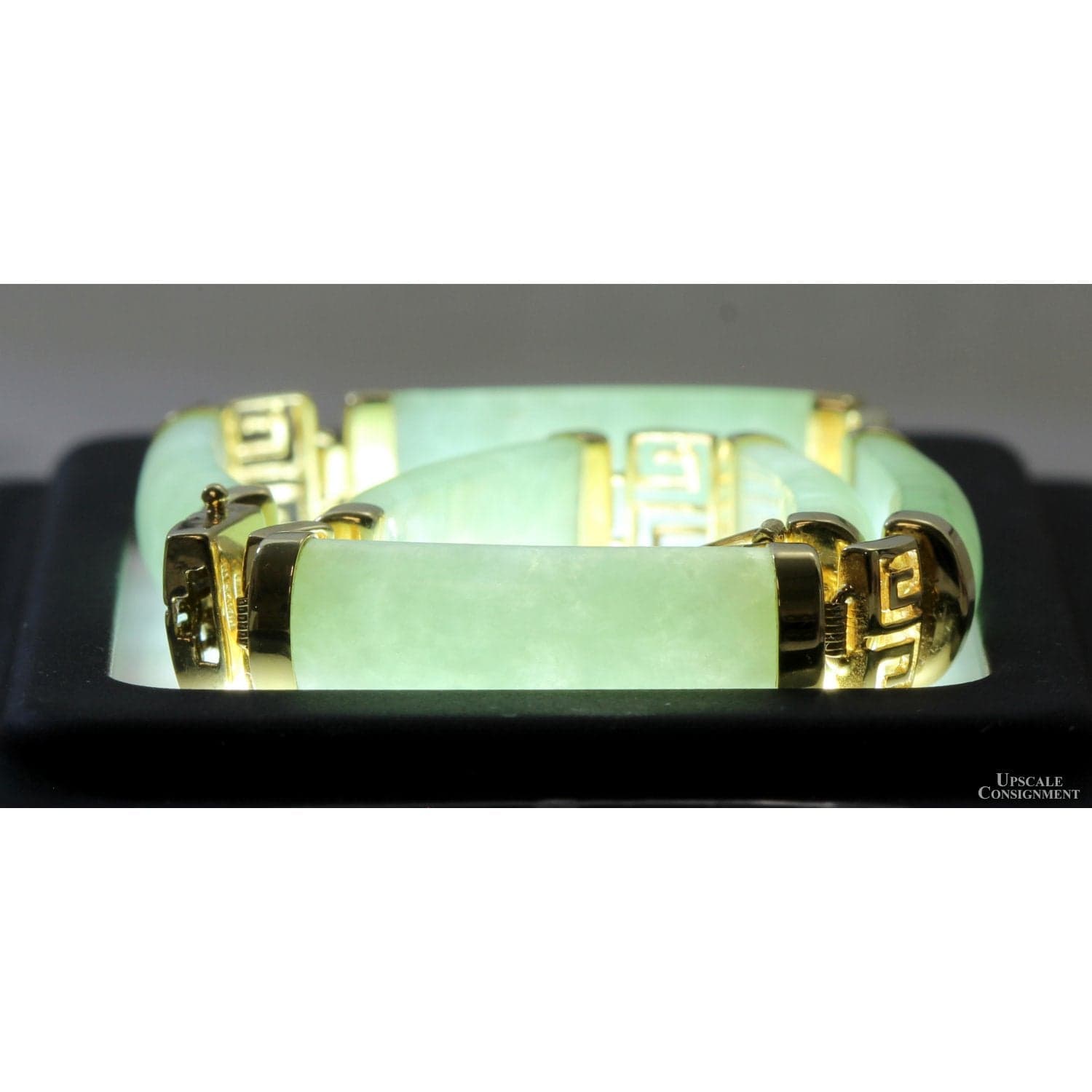 14K Gold & Light Green Jadeite Jade Link Bracelet | 14.32 Grams - Size 7 - Thumbnail 3