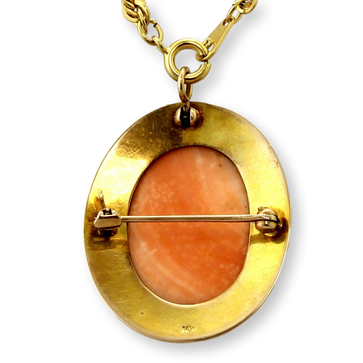 Rich Orange & Ivory Shell Cameo Pendant Brooch | Early to Mid-20th Century - 1.4375"(l) - Thumbnail 4