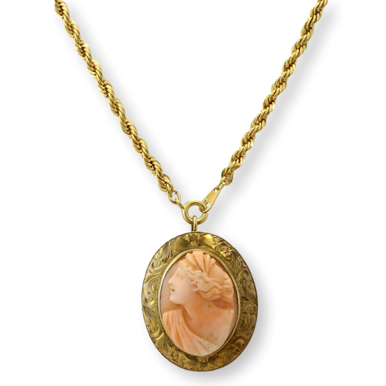 Rich Orange & Ivory Shell Cameo Pendant Brooch | Early to Mid-20th Century - 1.4375"(l) - Thumbnail 3