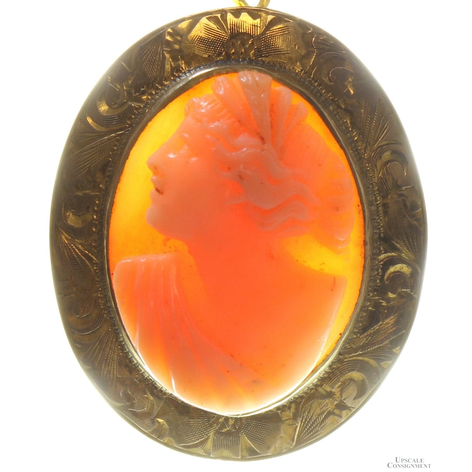 Rich Orange & Ivory Shell Cameo Pendant Brooch | Early to Mid-20th Century - 1.4375"(l) - Thumbnail 2