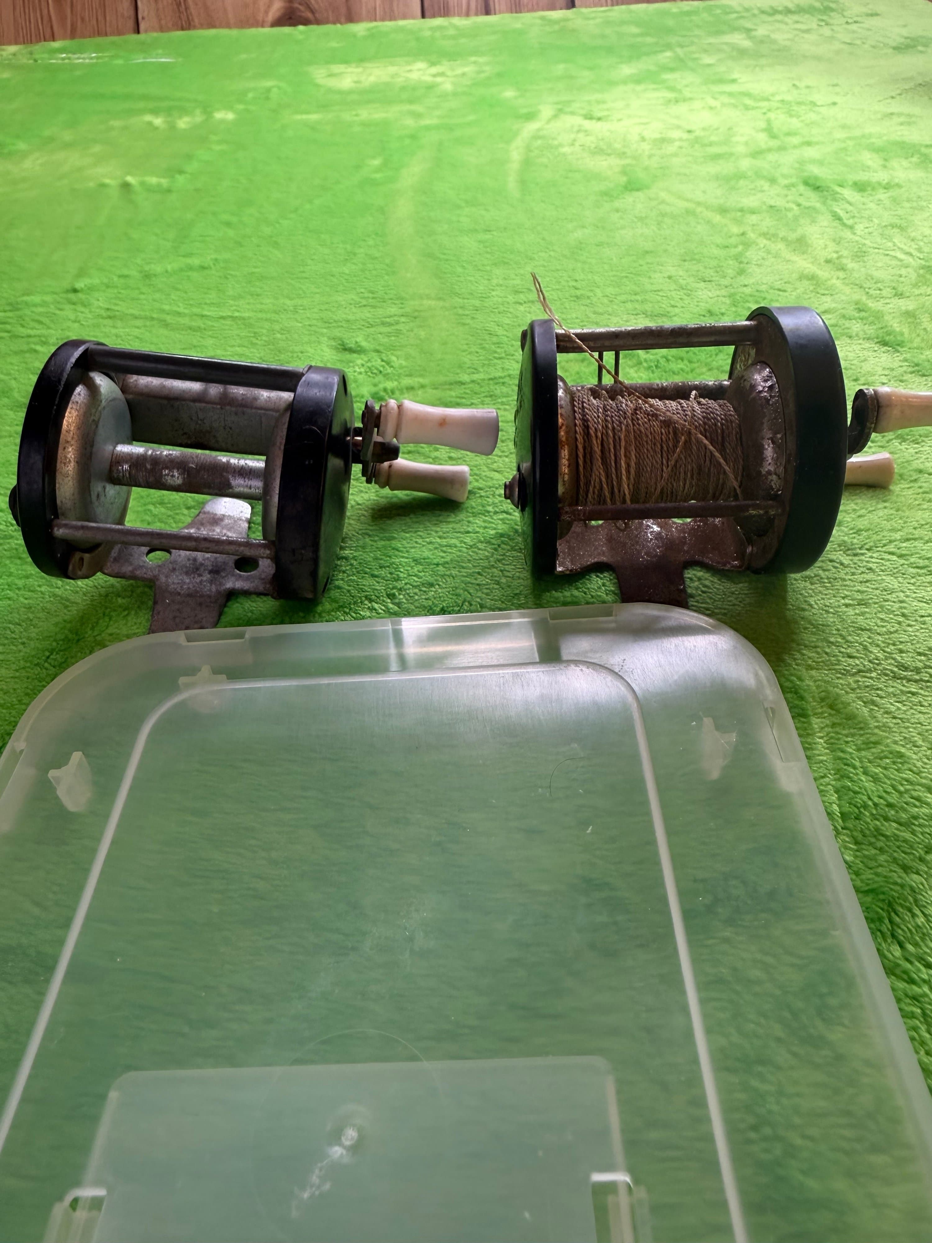Antique Baitcasting Fishing Reel Lot of 2 Open Frame Bone Handles Pre-1930s - Thumbnail 3