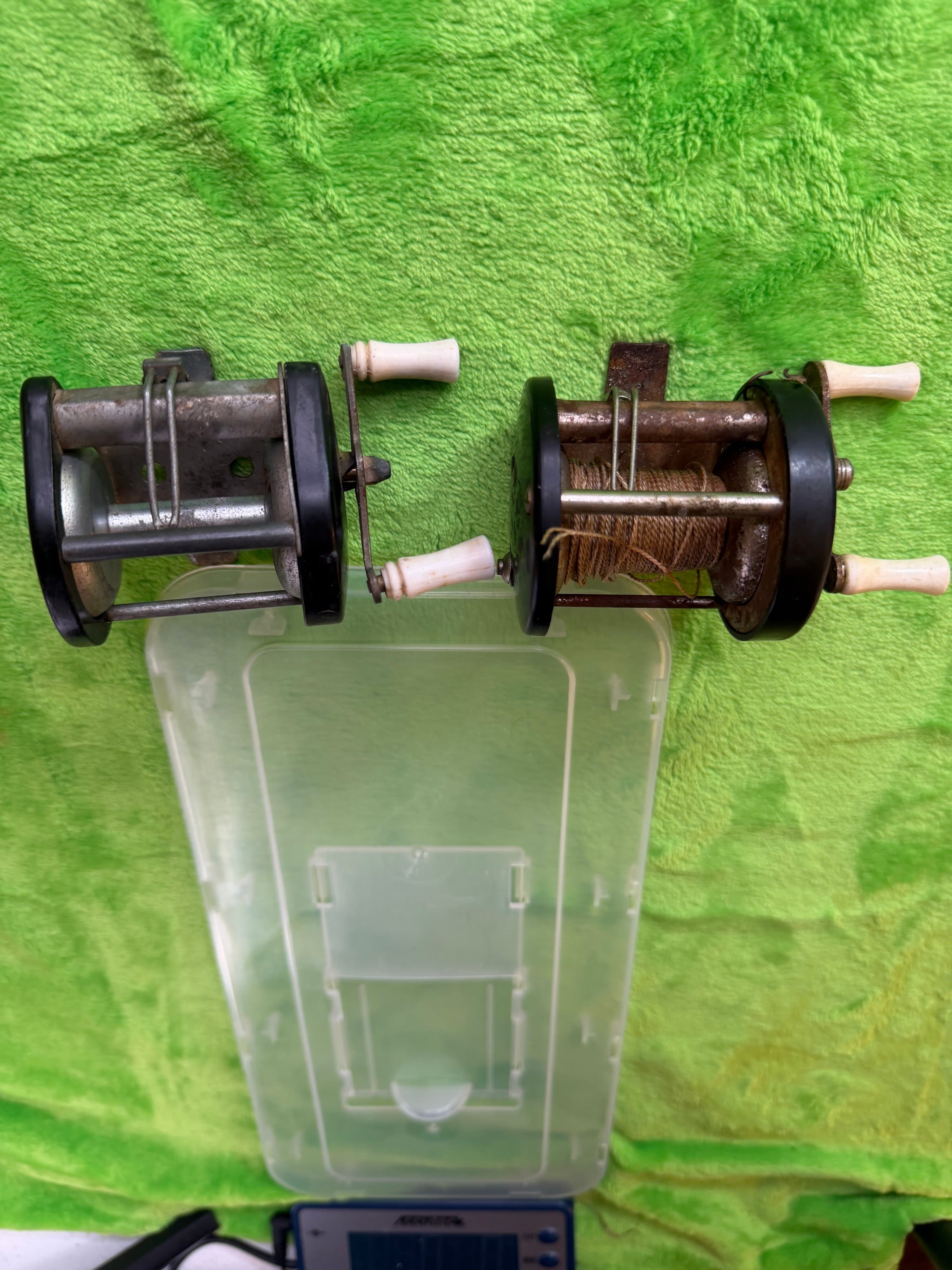 Antique Baitcasting Fishing Reel Lot of 2 Open Frame Bone Handles Pre-1930s - Thumbnail 2