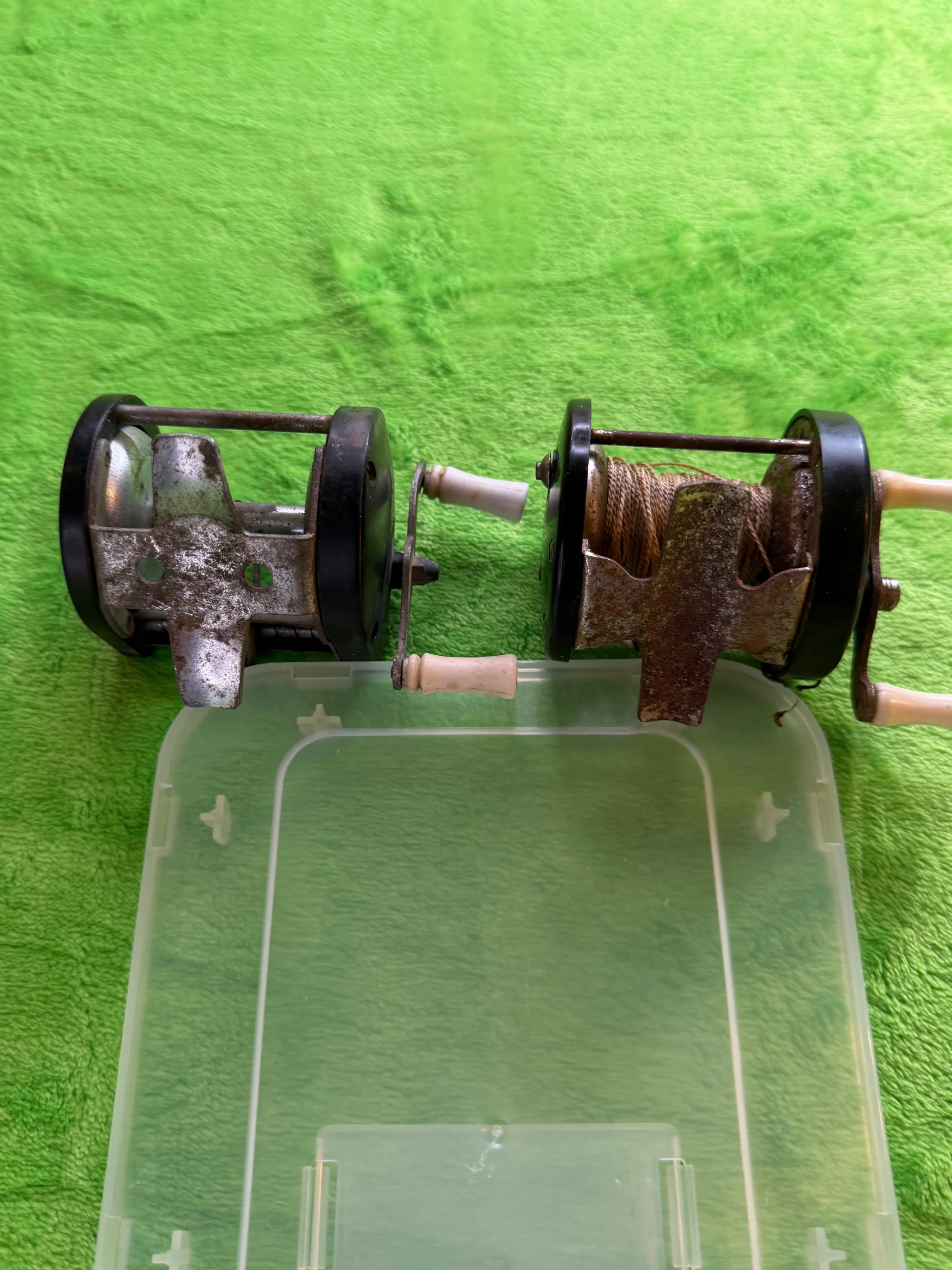 Antique Baitcasting Fishing Reel Lot of 2 Open Frame Bone Handles Pre-1930s - Thumbnail 8