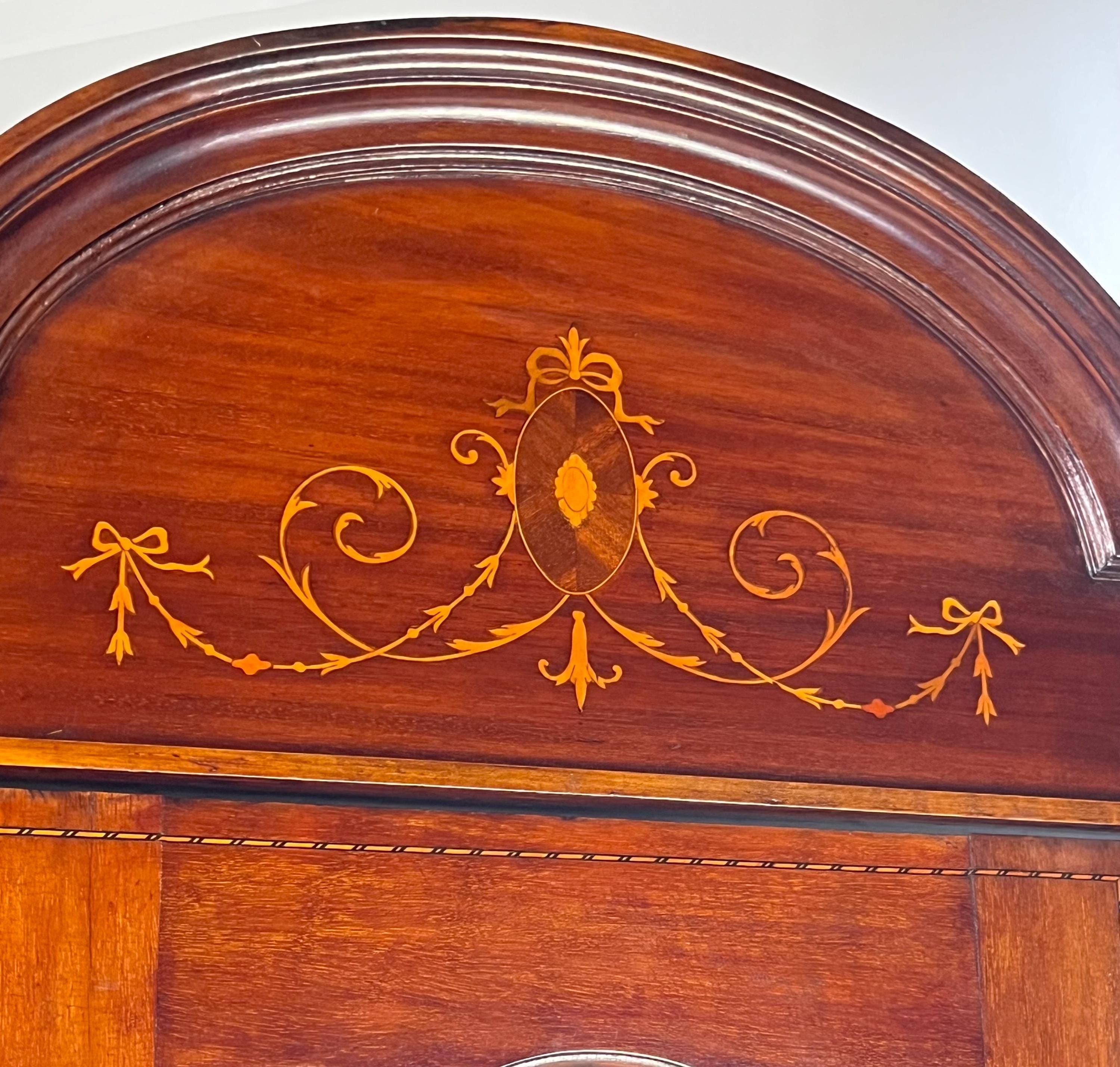 English Edwardian Style Inlaid Mahogany Wardrobe With Beveled Oval Mirror - Thumbnail 8