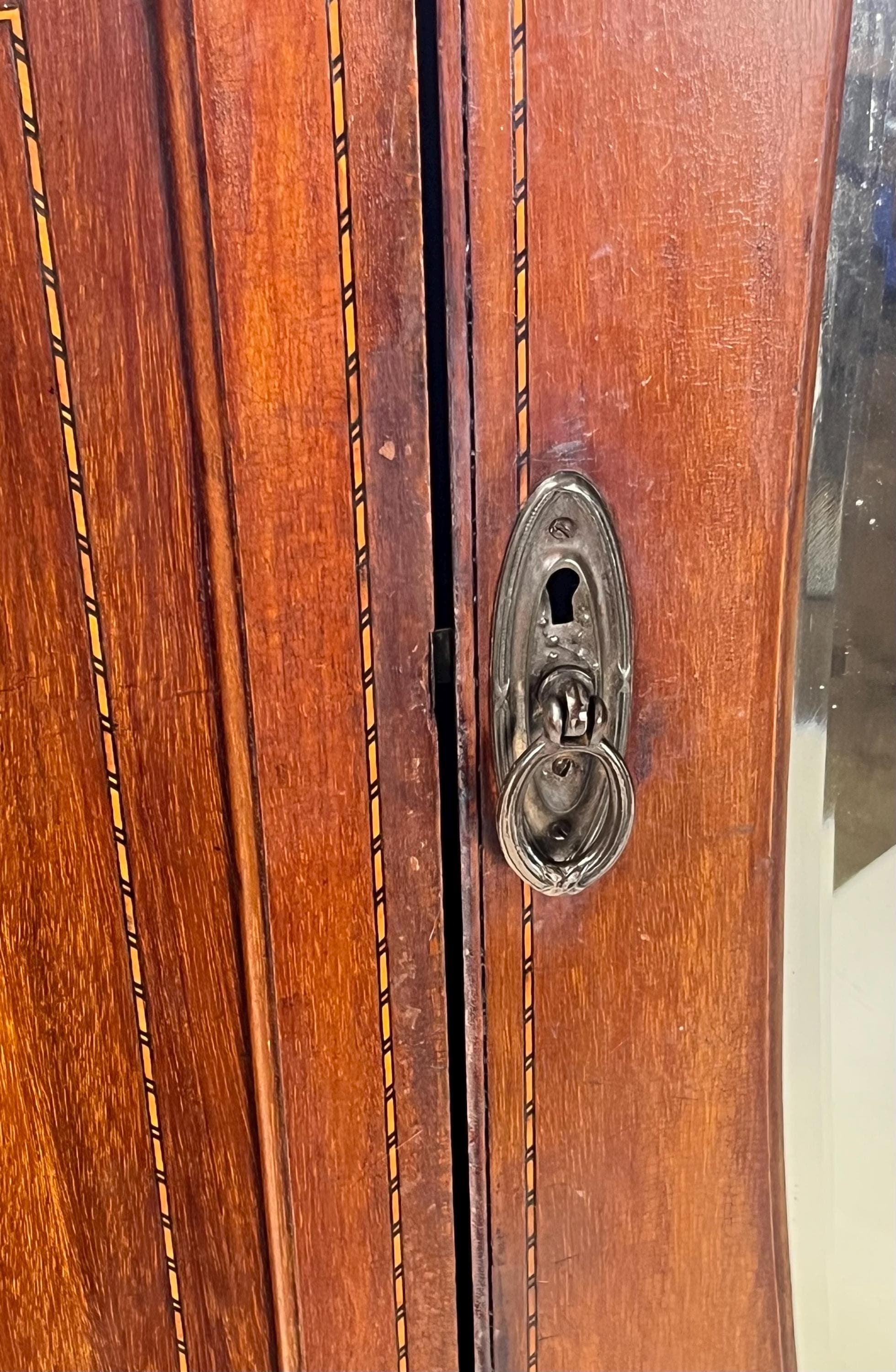 English Edwardian Style Inlaid Mahogany Wardrobe With Beveled Oval Mirror - Thumbnail 13