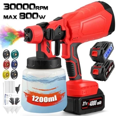 Cordless Paint Sprayer with Brushless Motor, HVLP Spray Gun with 20V 4.0Ah Battery, 1400ML Container, Easy to Clean & Setup, Electric Paint Sprayer for House Painting, Cabinets, Fences, Wall, DL05S