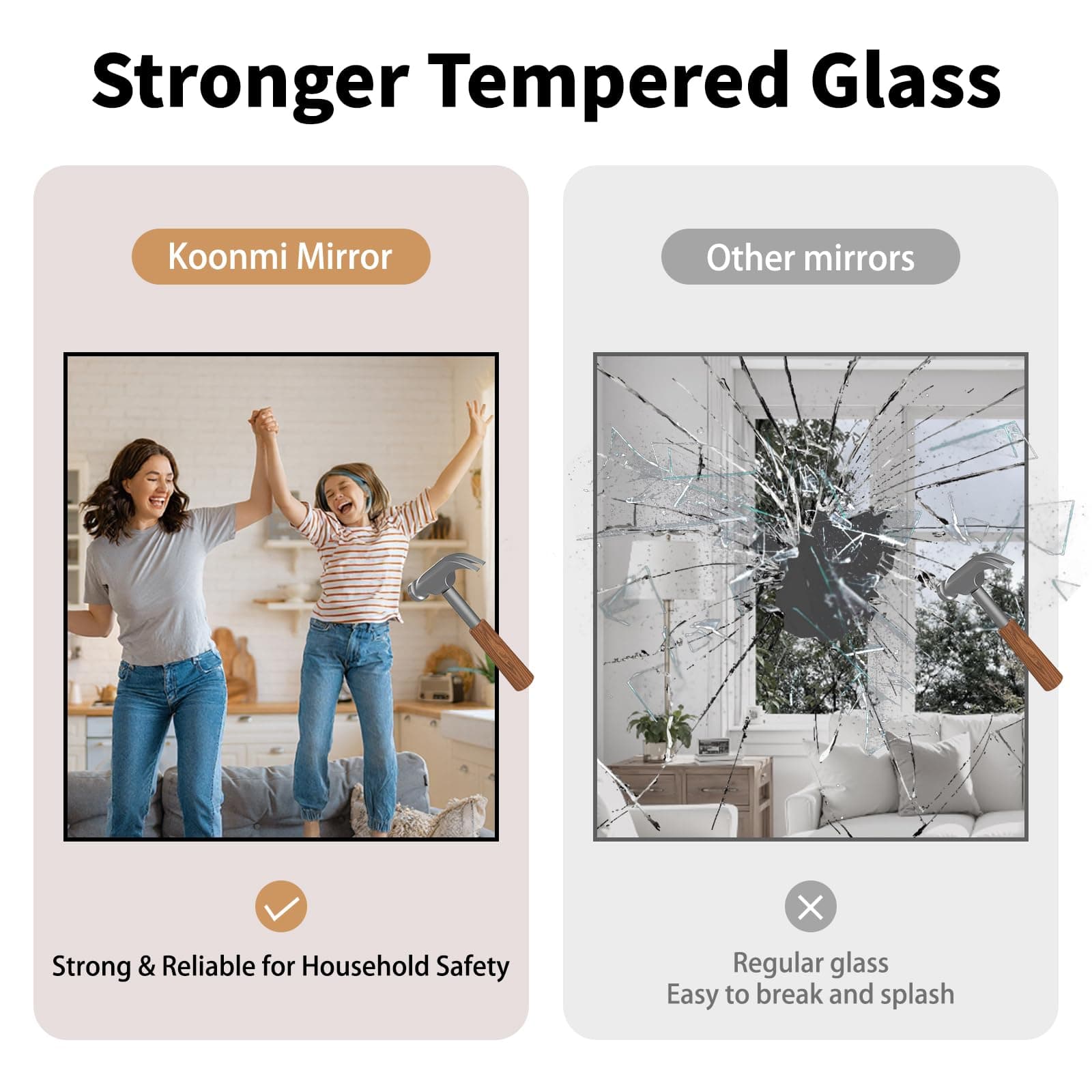 Koonmi Black Framed Bathroom Mirror - Shatterproof 32X28 Tempered Glass Hd No - Thumbnail 3