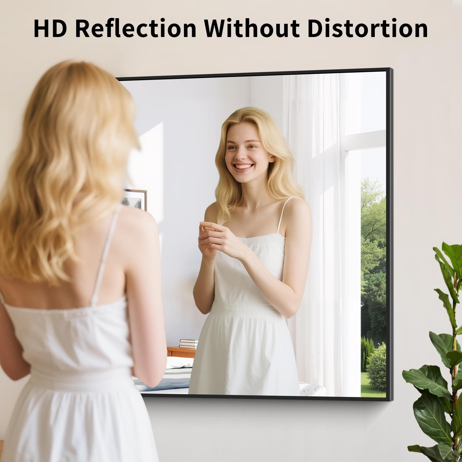 Koonmi Black Framed Bathroom Mirror - Shatterproof 32X28 Tempered Glass Hd No - Thumbnail 2