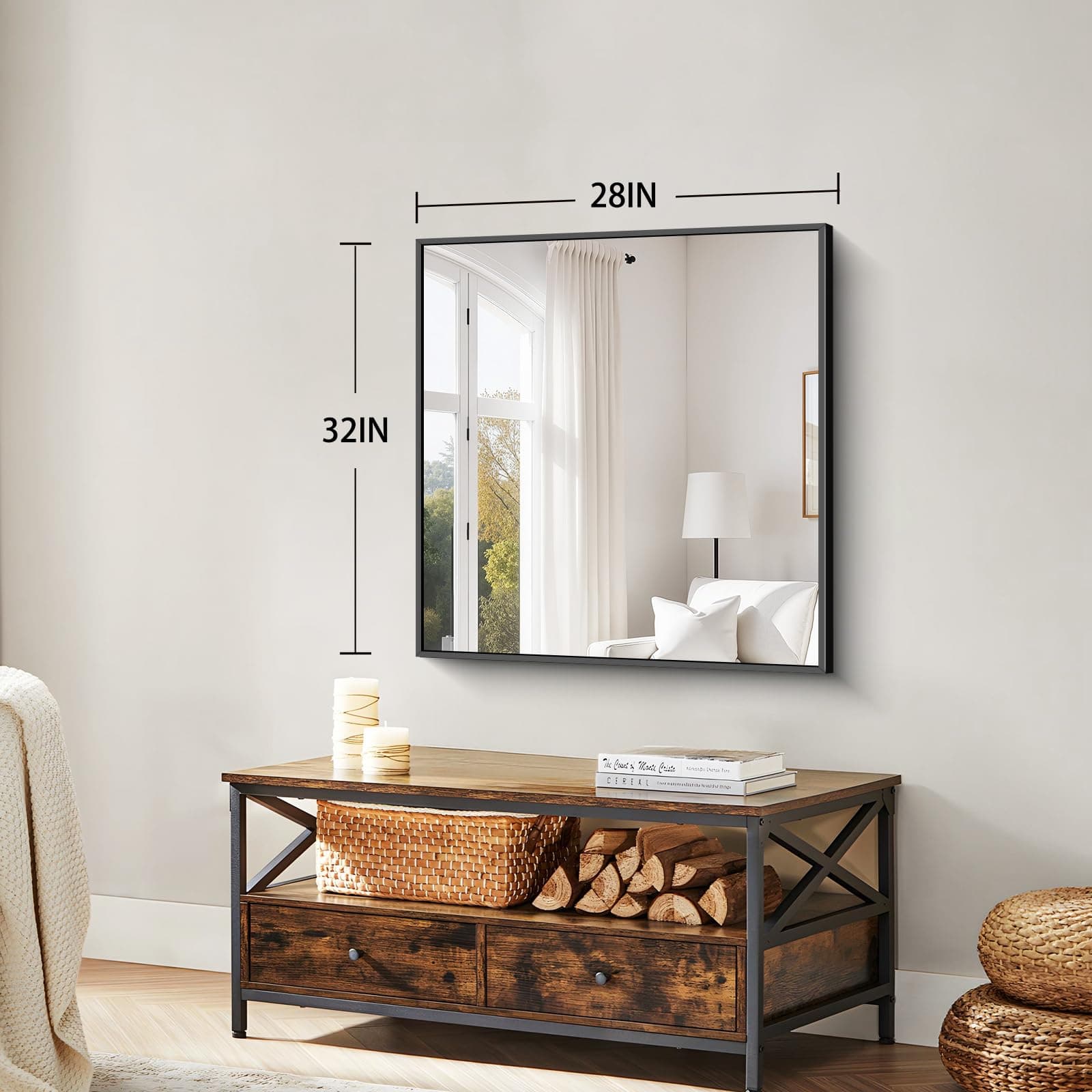 Koonmi Black Framed Bathroom Mirror - Shatterproof 32X28 Tempered Glass Hd No - Thumbnail 7