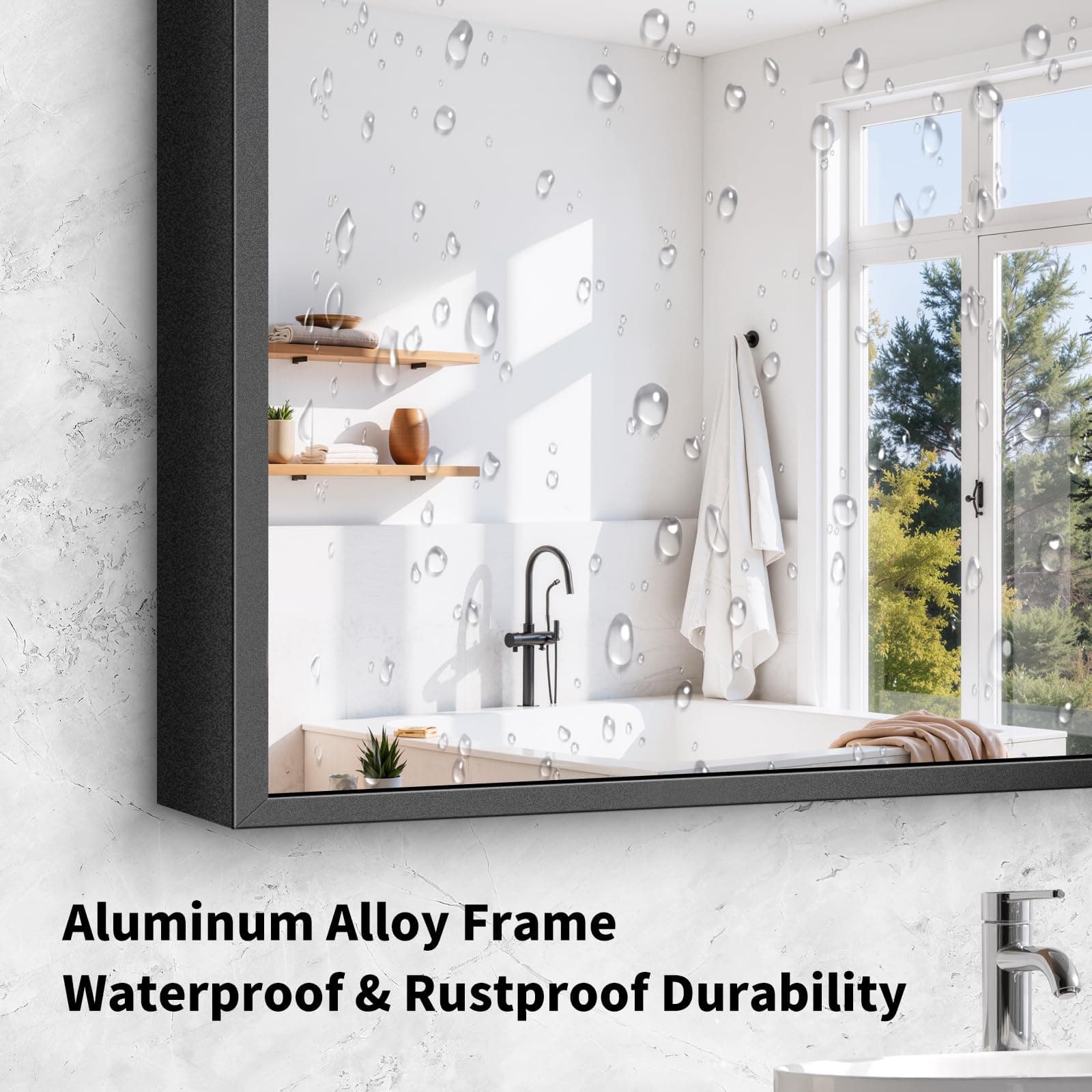Koonmi Black Framed Bathroom Mirror - Shatterproof 32X28 Tempered Glass Hd No - Thumbnail 4
