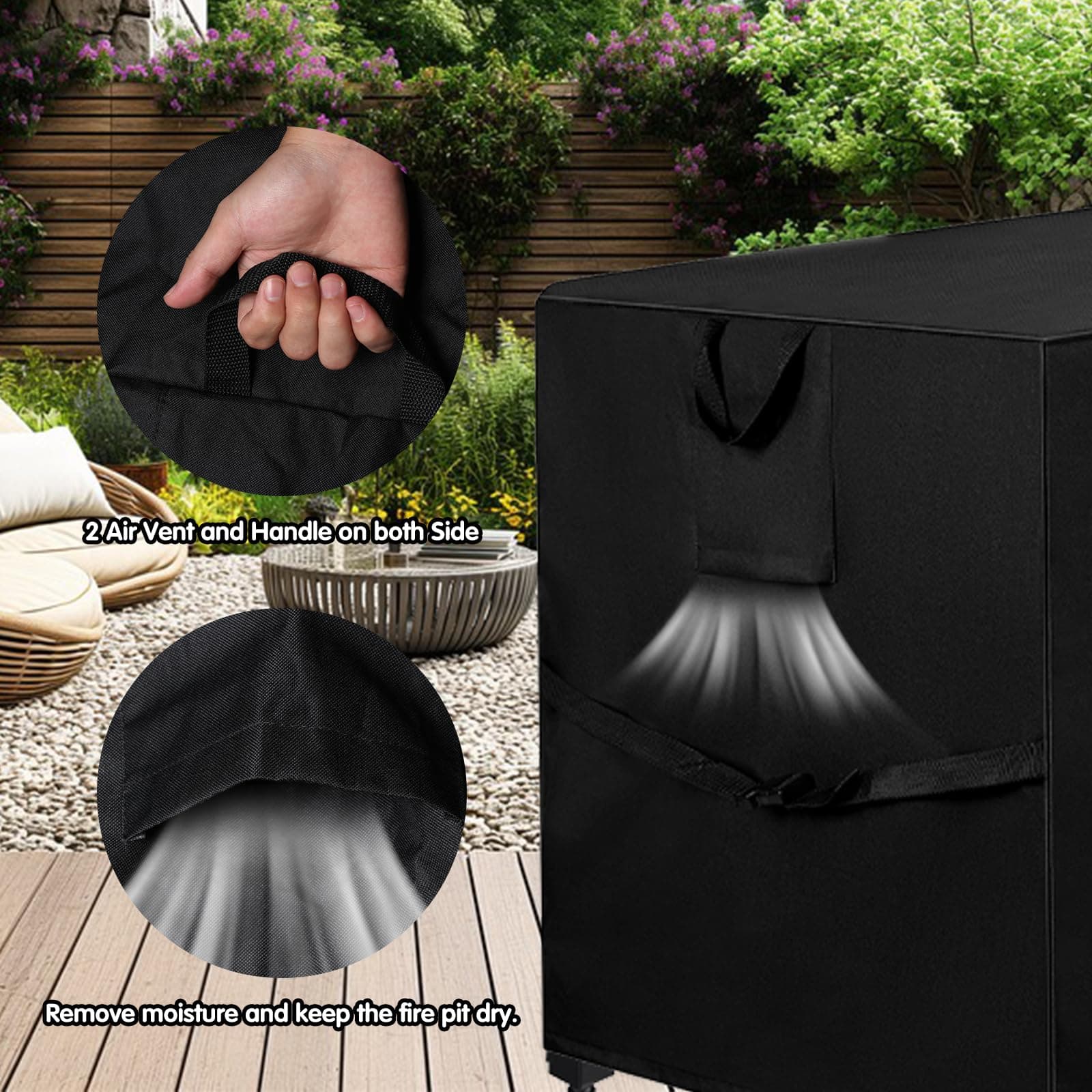 M Jjypet Fire Pit Cover Rectangular 42 Inch 600D Heavy Duty Oxford Fire Table - Thumbnail 4