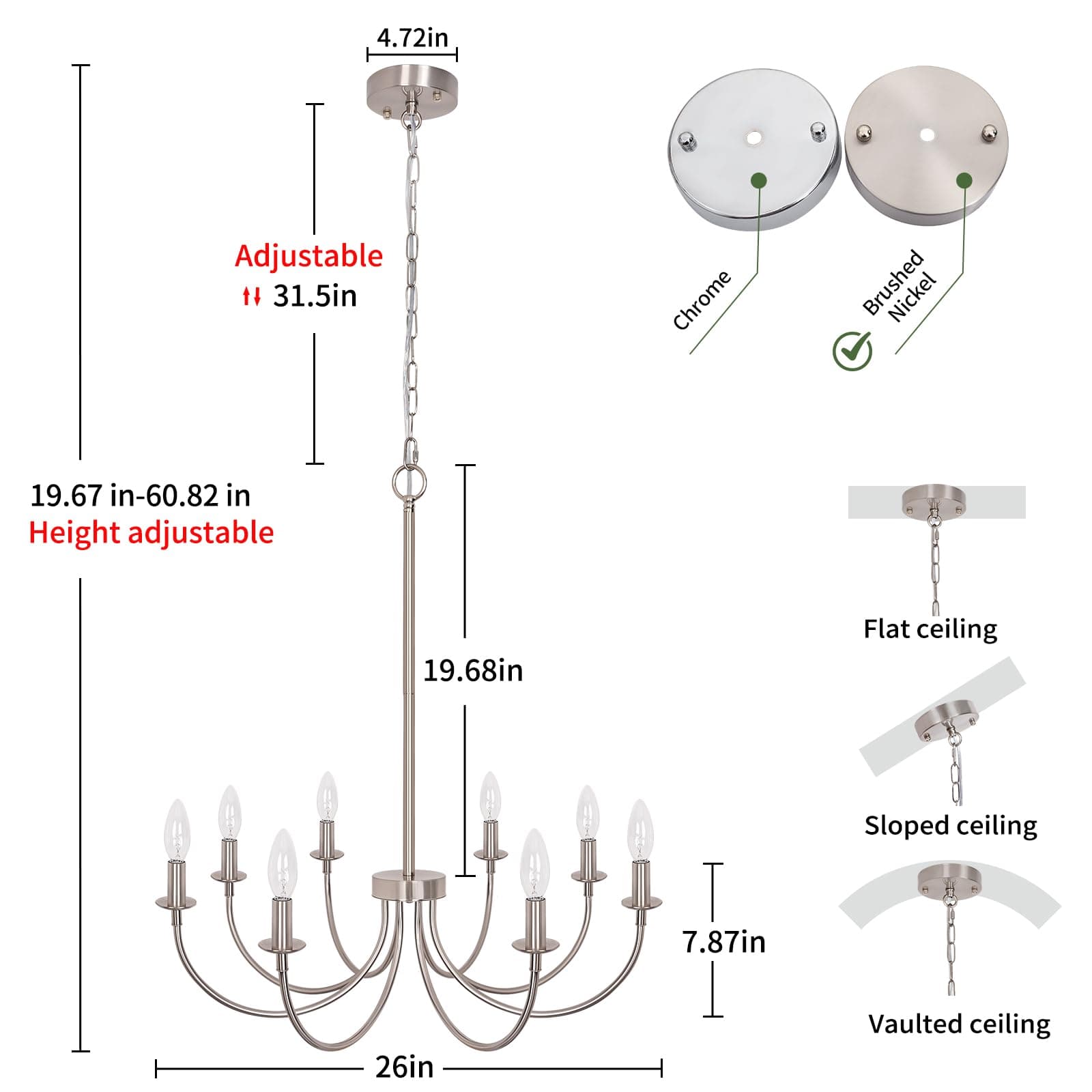 Puyveyor 8-Light Farmhouse Chandelier For Dining Room Brushed Nickel Chandelier - Thumbnail 4