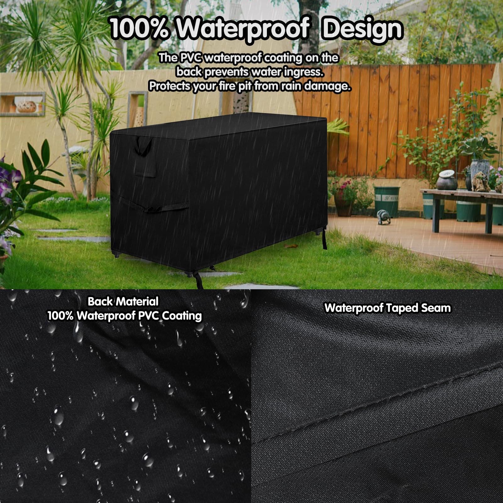 M Jjypet Fire Pit Cover Rectangular 42 Inch 600D Heavy Duty Oxford Fire Table - Thumbnail 3