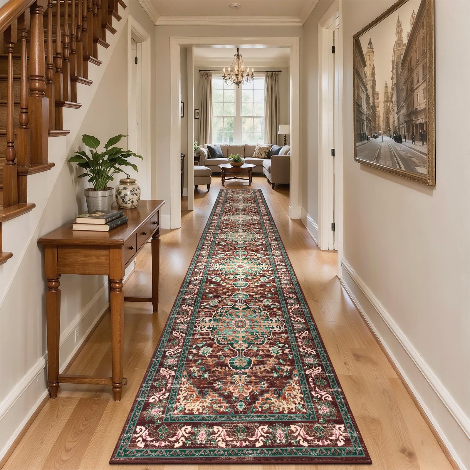 U'Artlines Uartlines 3 X 18 Boho Hallway Runner Rug Rust Non Slip Washable