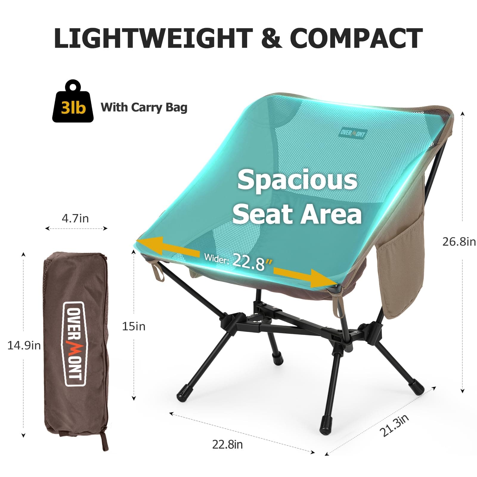 Overmont Ultralight Portable Camping Chair- Lightweight Folding Backpacking - Thumbnail 5