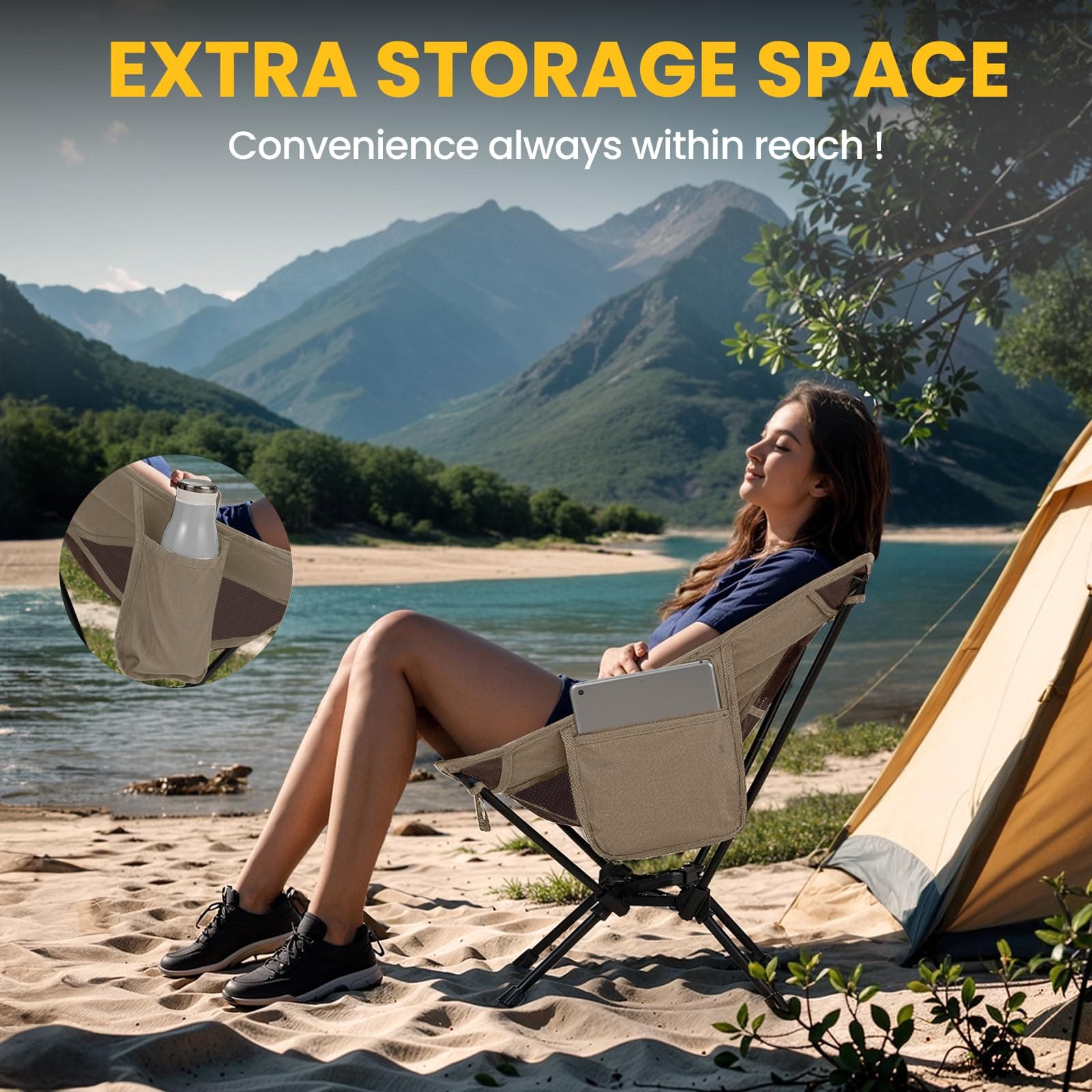 Overmont Ultralight Portable Camping Chair- Lightweight Folding Backpacking - Thumbnail 7