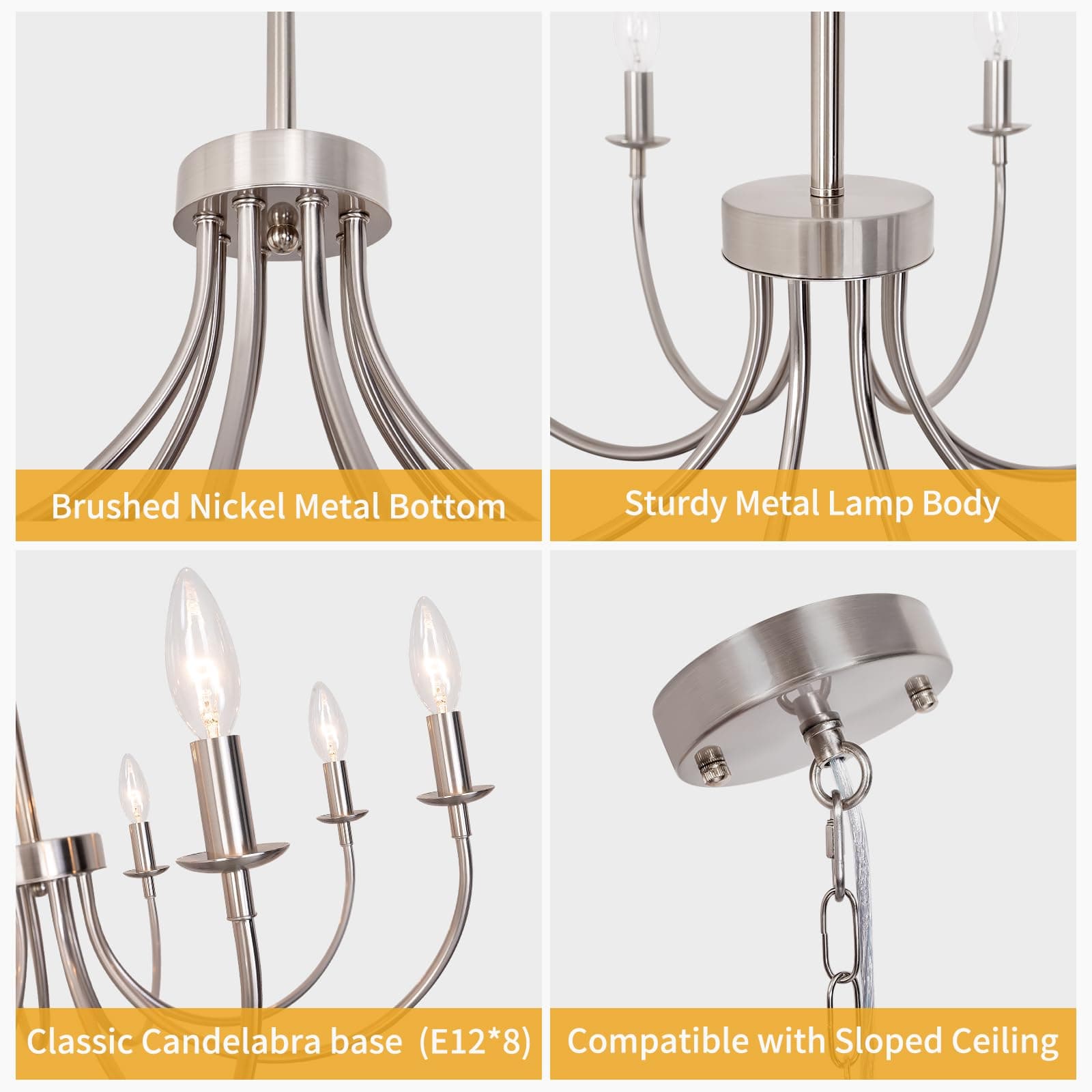 Puyveyor 8-Light Farmhouse Chandelier For Dining Room Brushed Nickel Chandelier - Thumbnail 5