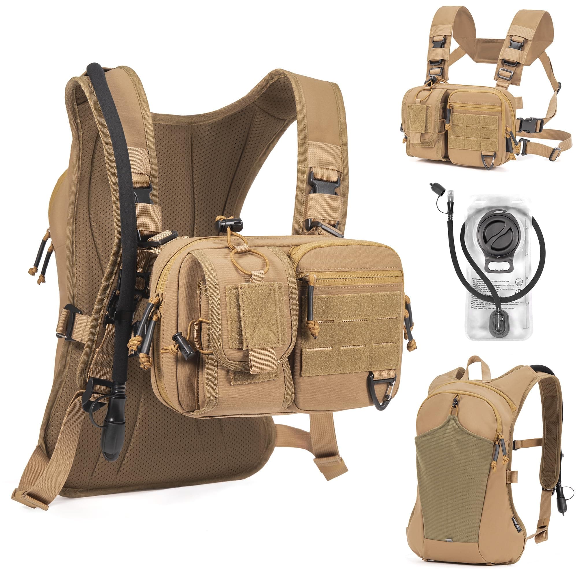 Cltac 2-In-1 Convertible Chest Pack And Hydration Backpack 2.5L Water Bladder
