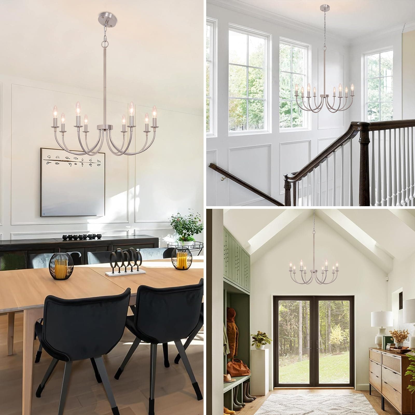 Puyveyor 8-Light Farmhouse Chandelier For Dining Room Brushed Nickel Chandelier - Thumbnail 7