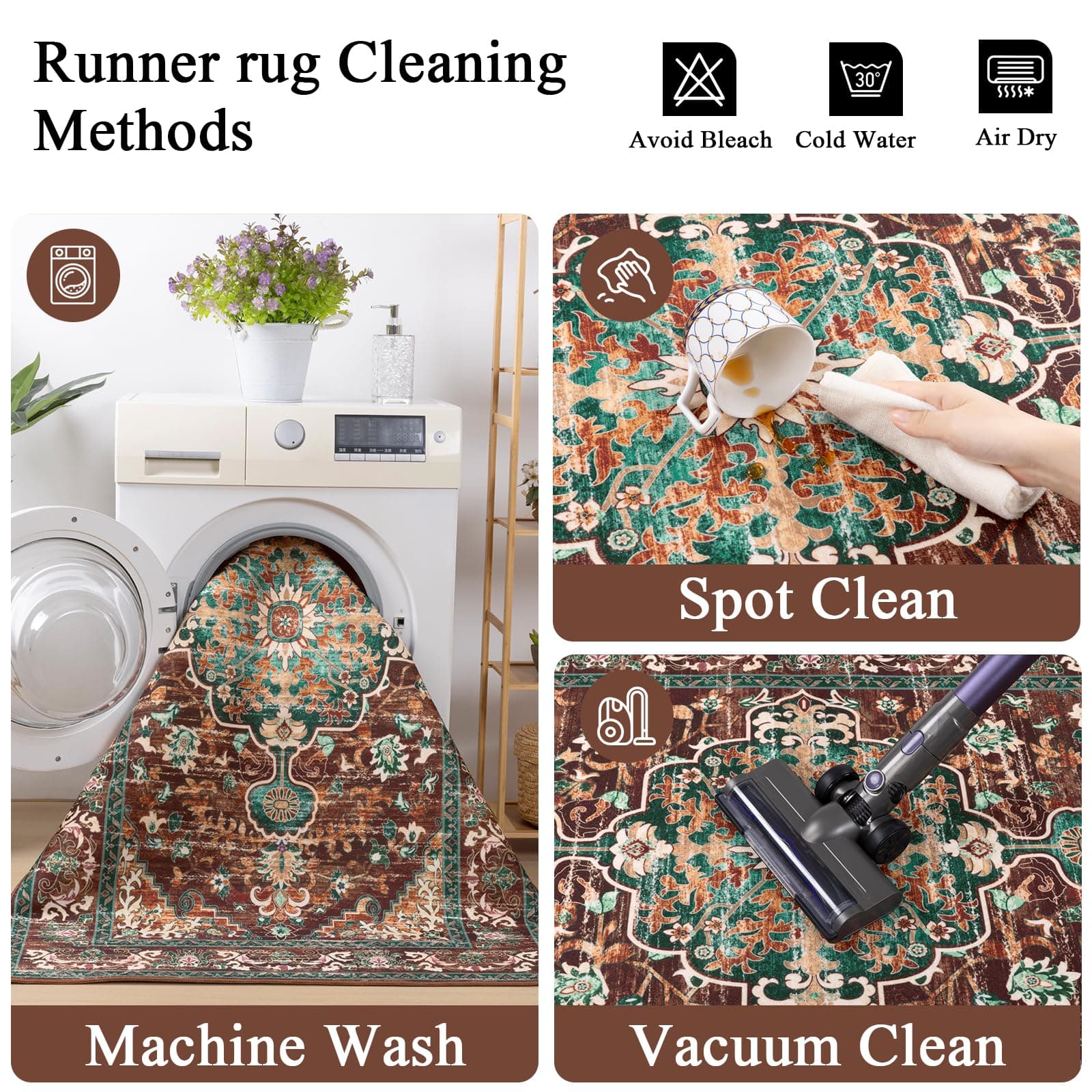 U'Artlines Uartlines 3 X 16 Boho Hallway Runner Rug Rust Non Slip Washable - Thumbnail 9