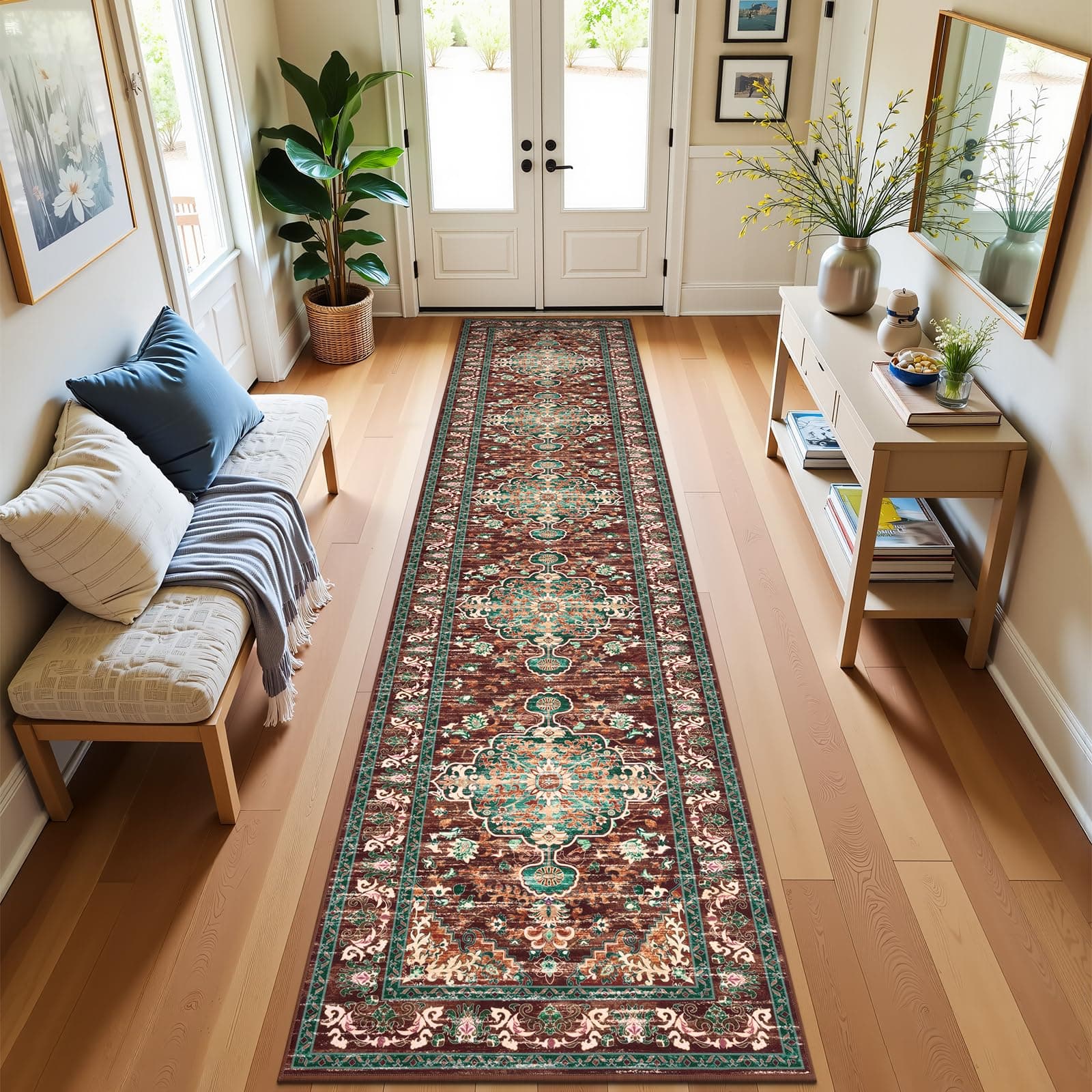 U'Artlines Uartlines 3 X 14 Boho Hallway Runner Rug Rust Non Slip Washable - Thumbnail 3