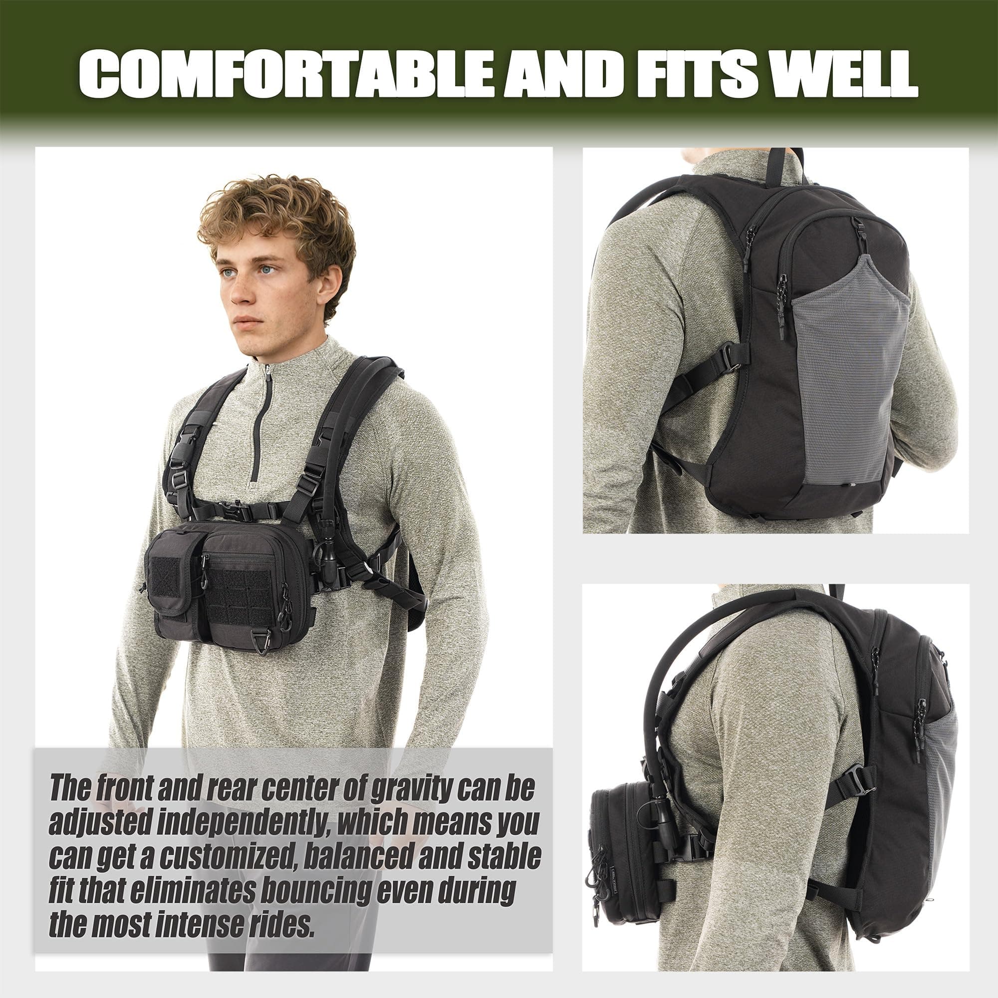 Cltac 2-In-1 Convertible Chest Pack And Hydration Backpack 2.5L Water Bladder - Thumbnail 3