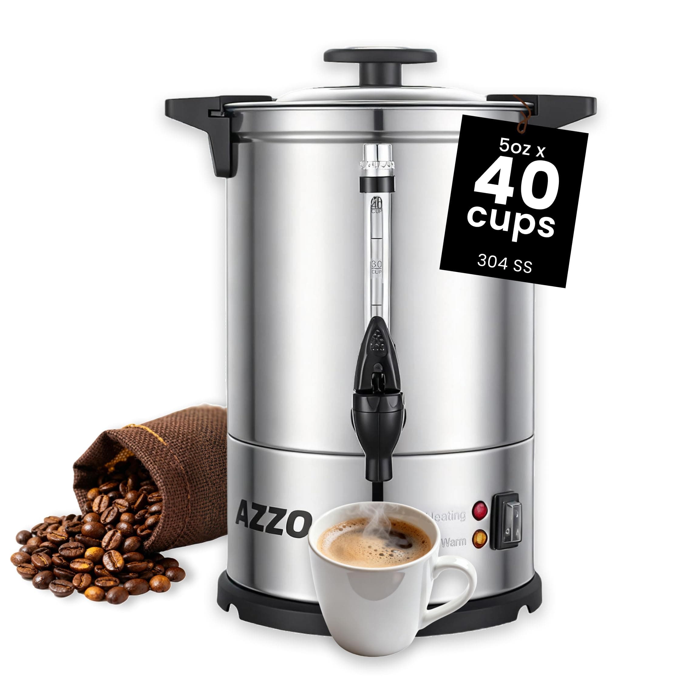 Azzo Kitchen Commercial Coffee Maker 40-Cup Large Coffee Urn Percolator Coffee