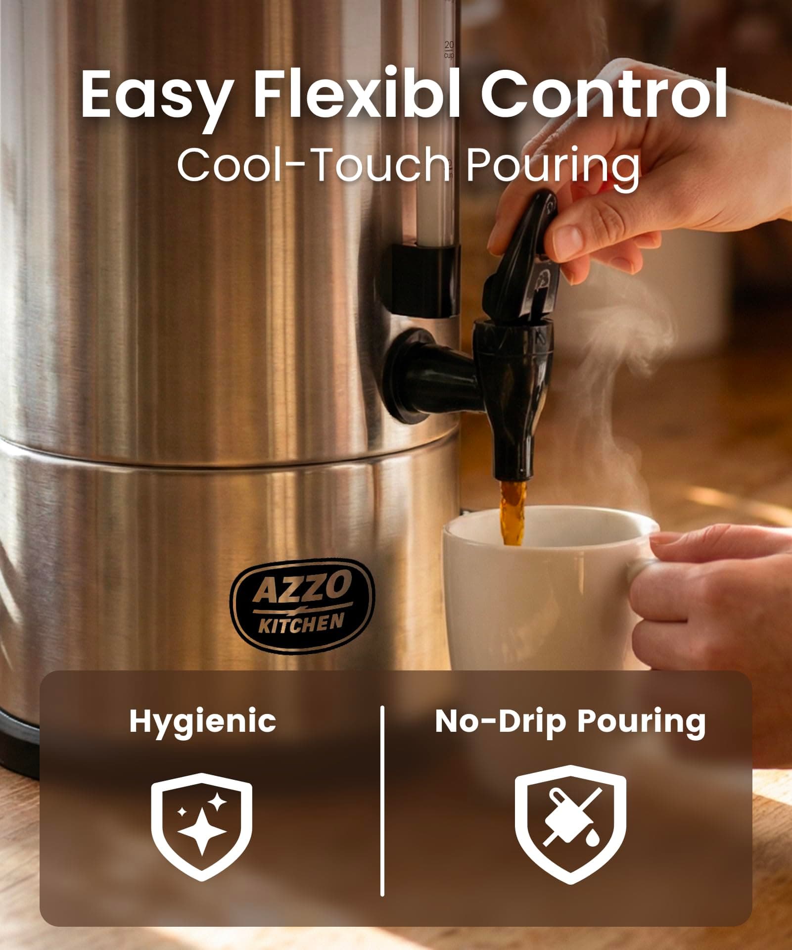 Azzo Kitchen Commercial Coffee Maker 40-Cup Large Coffee Urn Percolator Coffee - Thumbnail 8