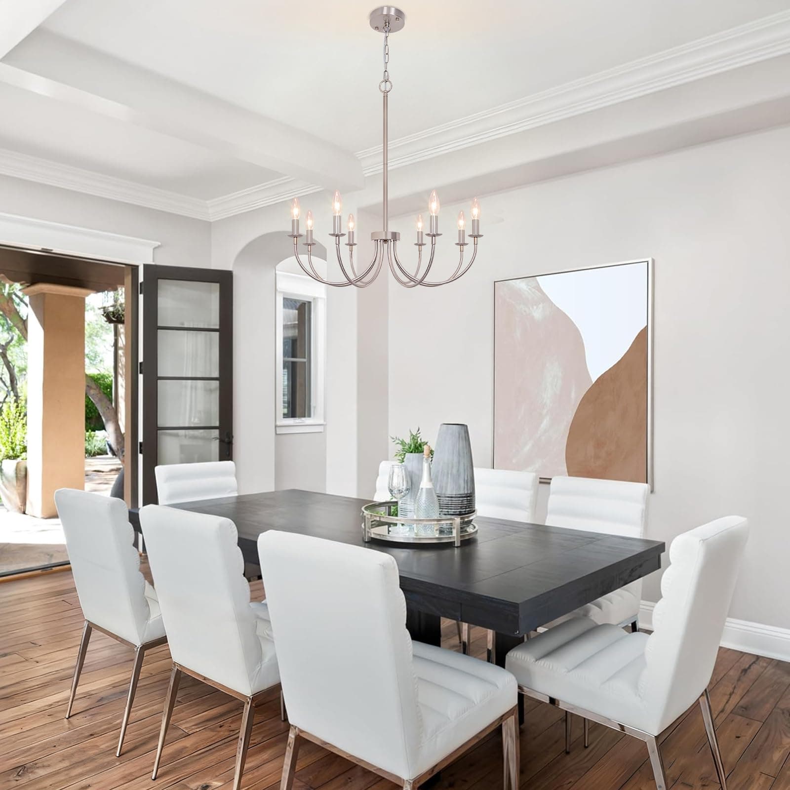Puyveyor 8-Light Farmhouse Chandelier For Dining Room Brushed Nickel Chandelier - Thumbnail 2