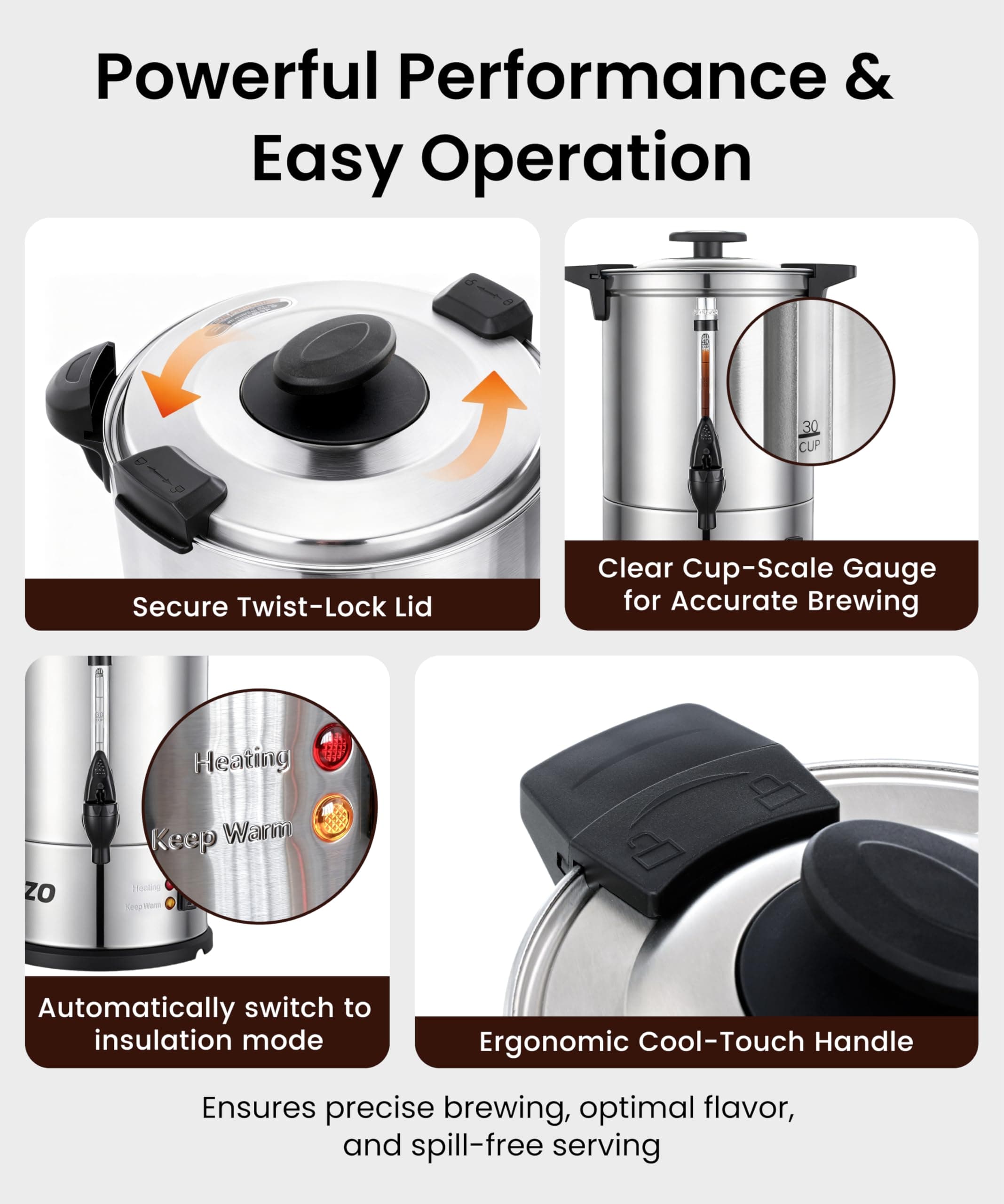 Azzo Kitchen Commercial Coffee Maker 40-Cup Large Coffee Urn Percolator Coffee - Thumbnail 3