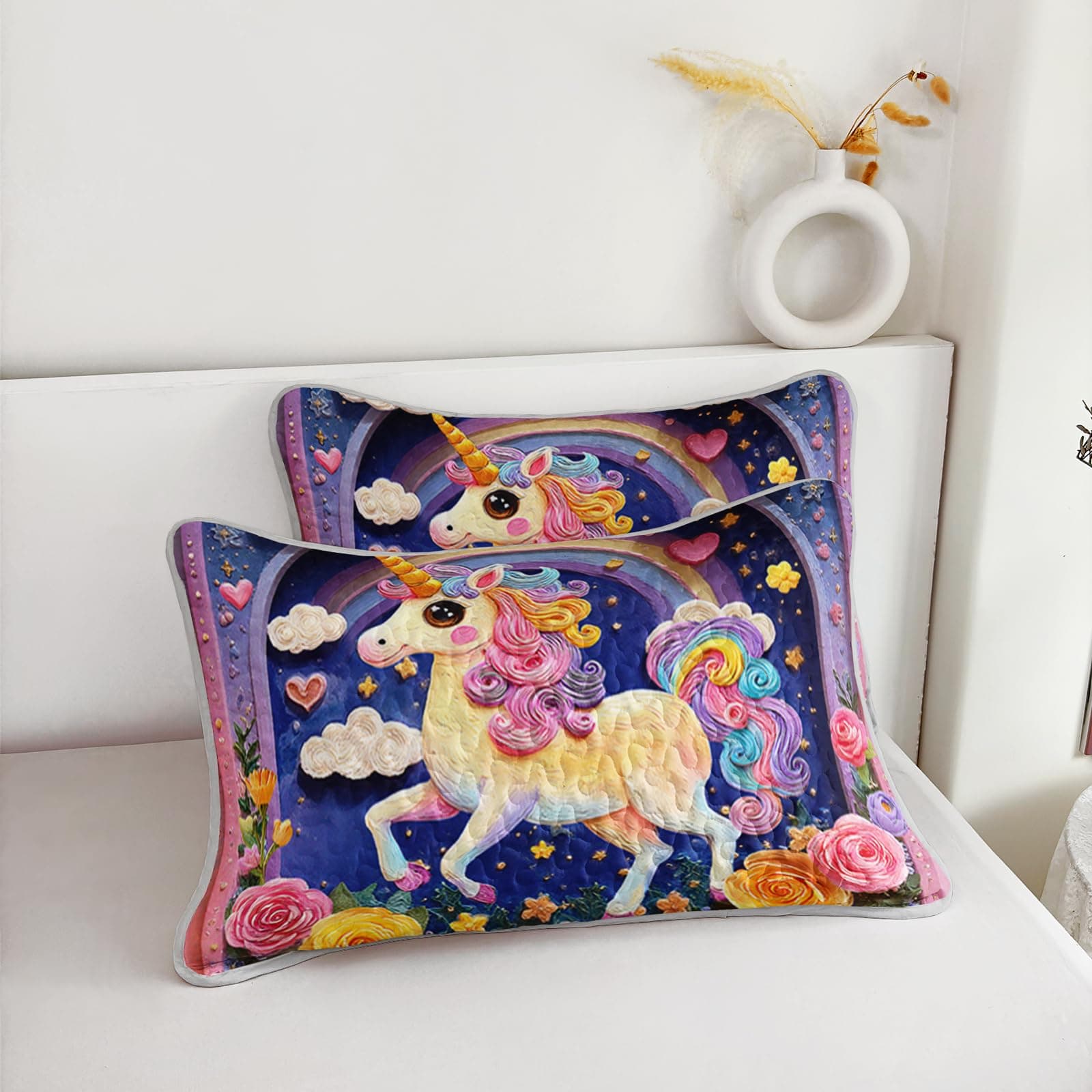 Lneffble Rainbow Unicorn Prints Quilt Set Twin Size For Grilstwin Size Kids - Thumbnail 4
